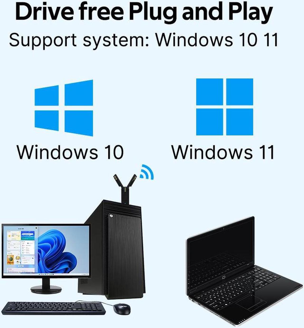 Alt view image 4 of 7 - fenvi WiFi 7 BE6500 USB Adapter, Tri-Band 6G/5G/2.4G USB Dongle High Gain Long Range USB 3.0 Wi-Fi 7 Wireless Network Adapter for Desktop PC Plug and Play on Windows 11/10