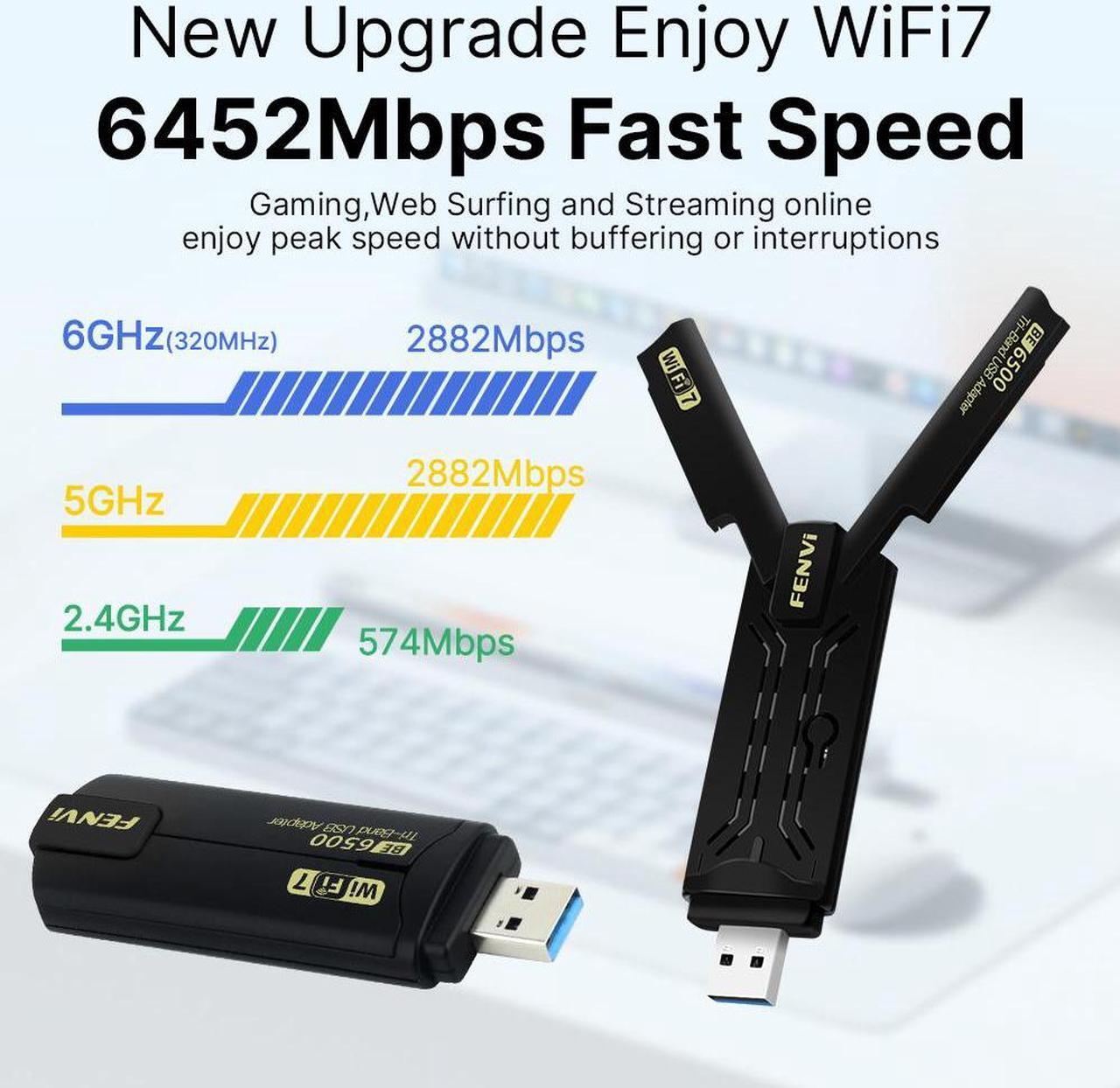 Alt view image 3 of 7 - fenvi WiFi 7 BE6500 USB Adapter, Tri-Band 6G/5G/2.4G USB Dongle High Gain Long Range USB 3.0 Wi-Fi 7 Wireless Network Adapter for Desktop PC Plug and Play on Windows 11/10