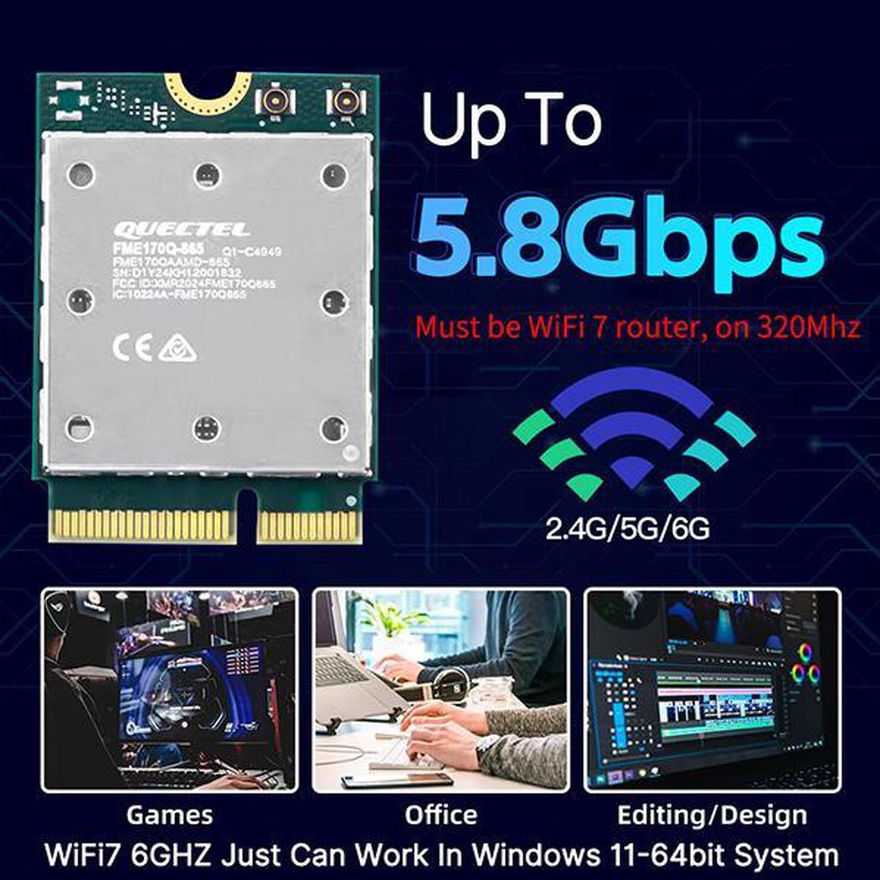 Alt view image 4 of 7 - fenvi WiFi 7 QCNCM865 Wireless Card for Qualcomm Bluetooth 5.3 M.2 NGFF Network Card Tri Band 2.4G/5GHz/6GHz with IPEX4 Antenna up to 5.8Gbps Only for Windows 11 Better than Wifi 6E