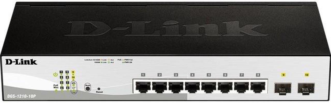 D-Link DGS-1210-10MP 8-Port Gigabit Smart Managed PoE Switch with 2 Gigabit SFP Ports, 130W PoE Budge