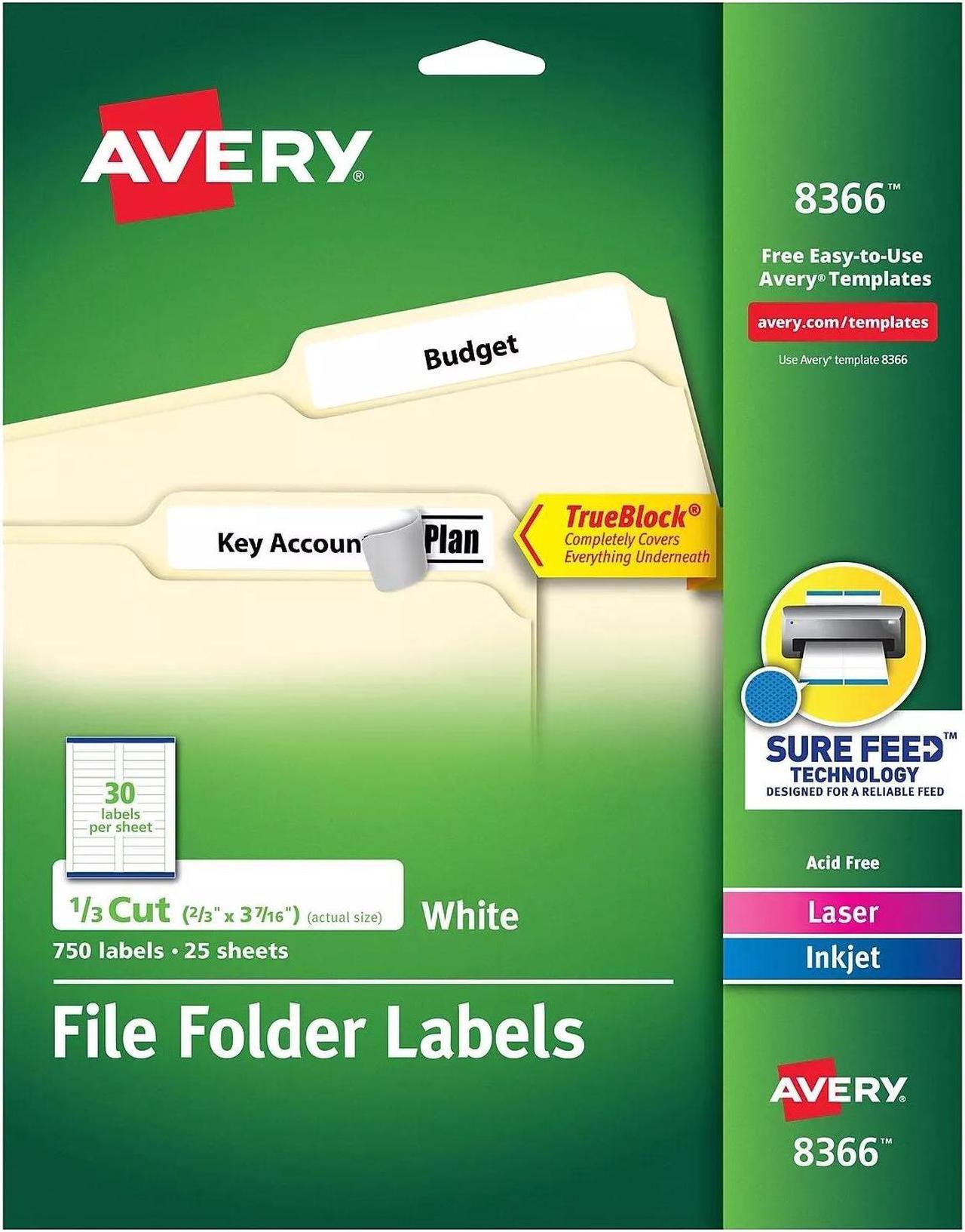 Main image of Avery Permanent File Folder Labels TrueBlock Inkjet/Laser White 750/Pack 8366