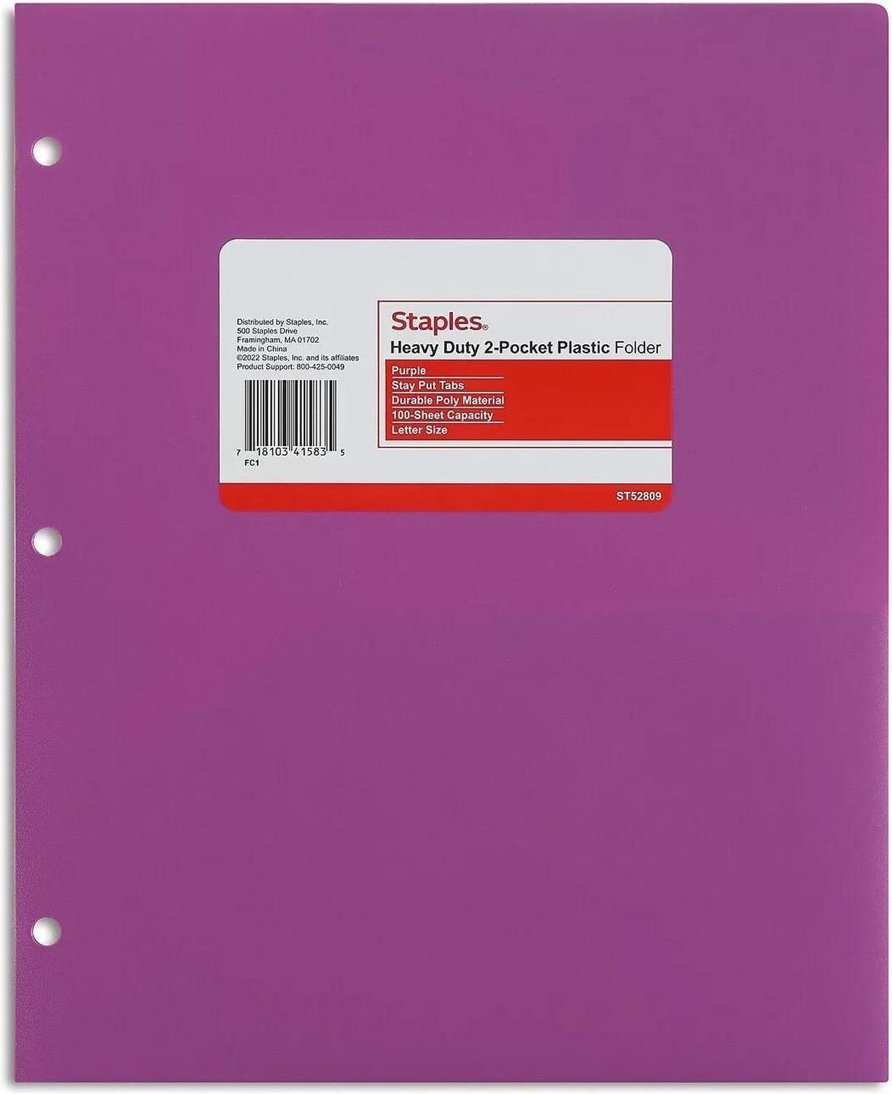 Main image of Staples 3-Hole Punched 2-Pocket Plastic Portfolio Folder Purple (ST52809-CC)