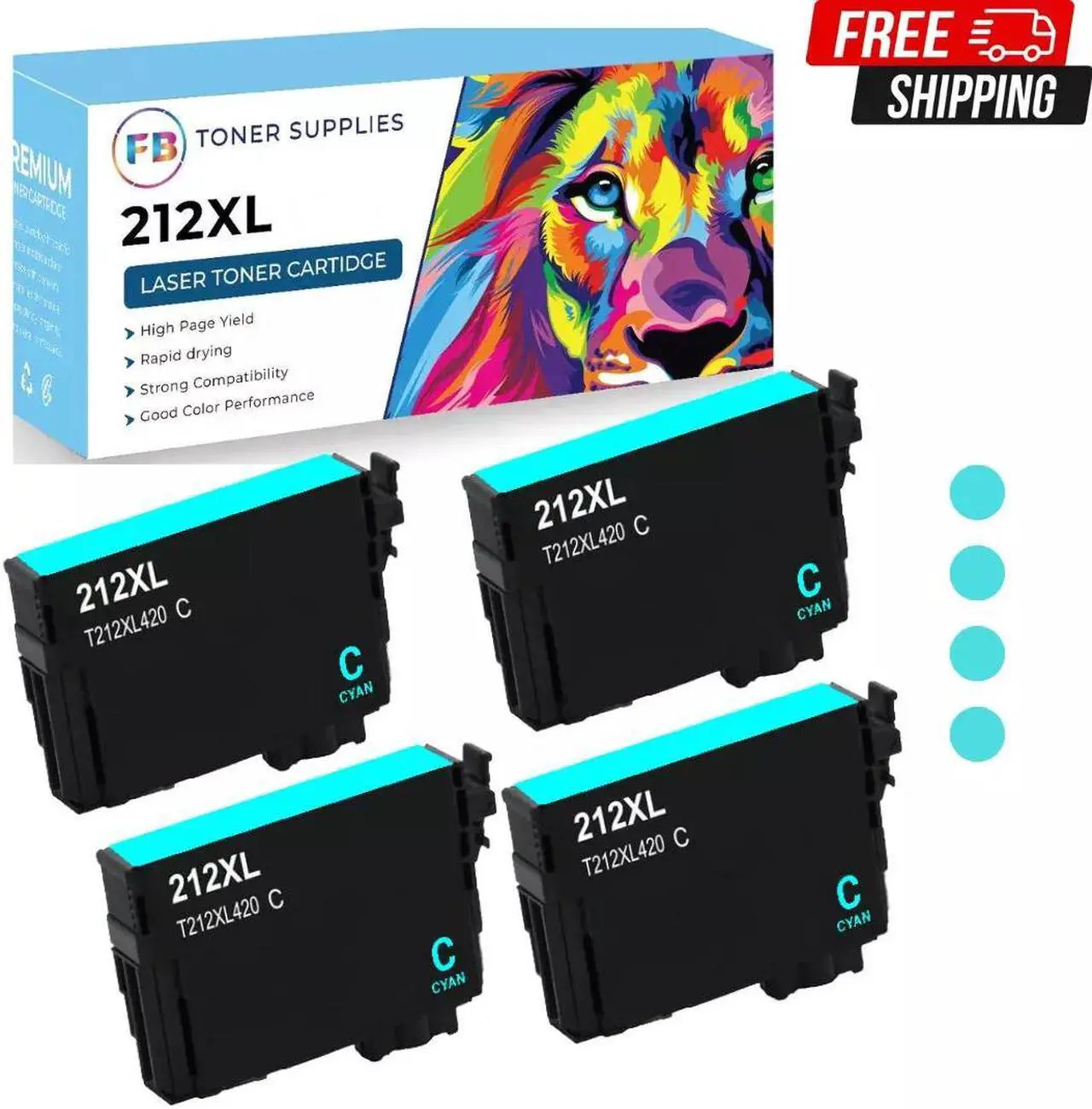 Main image of 4x Cyan 212XL T212 Ink Cartridges for Epson Workforce WF-2830 WF-2850 XP-4100 XP