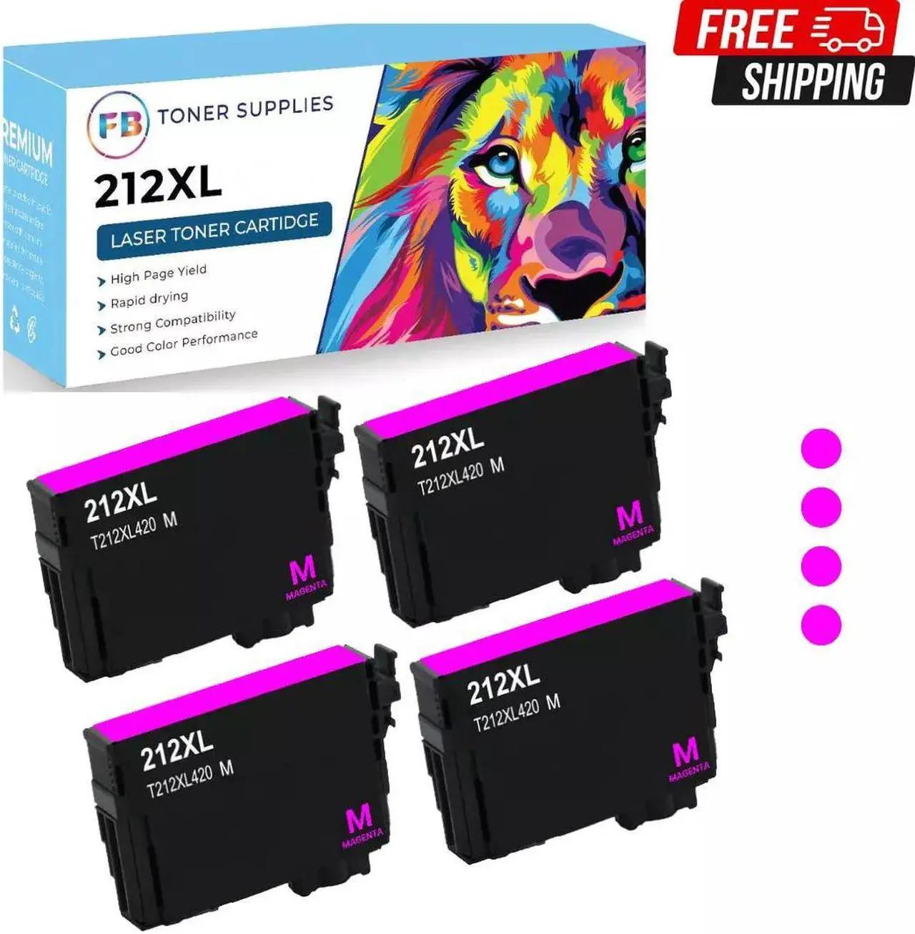 Main image of 4x Magenta T212 Ink Cartridges for Epson Workforce WF-2830 WF-2850 XP-4100 XP-41