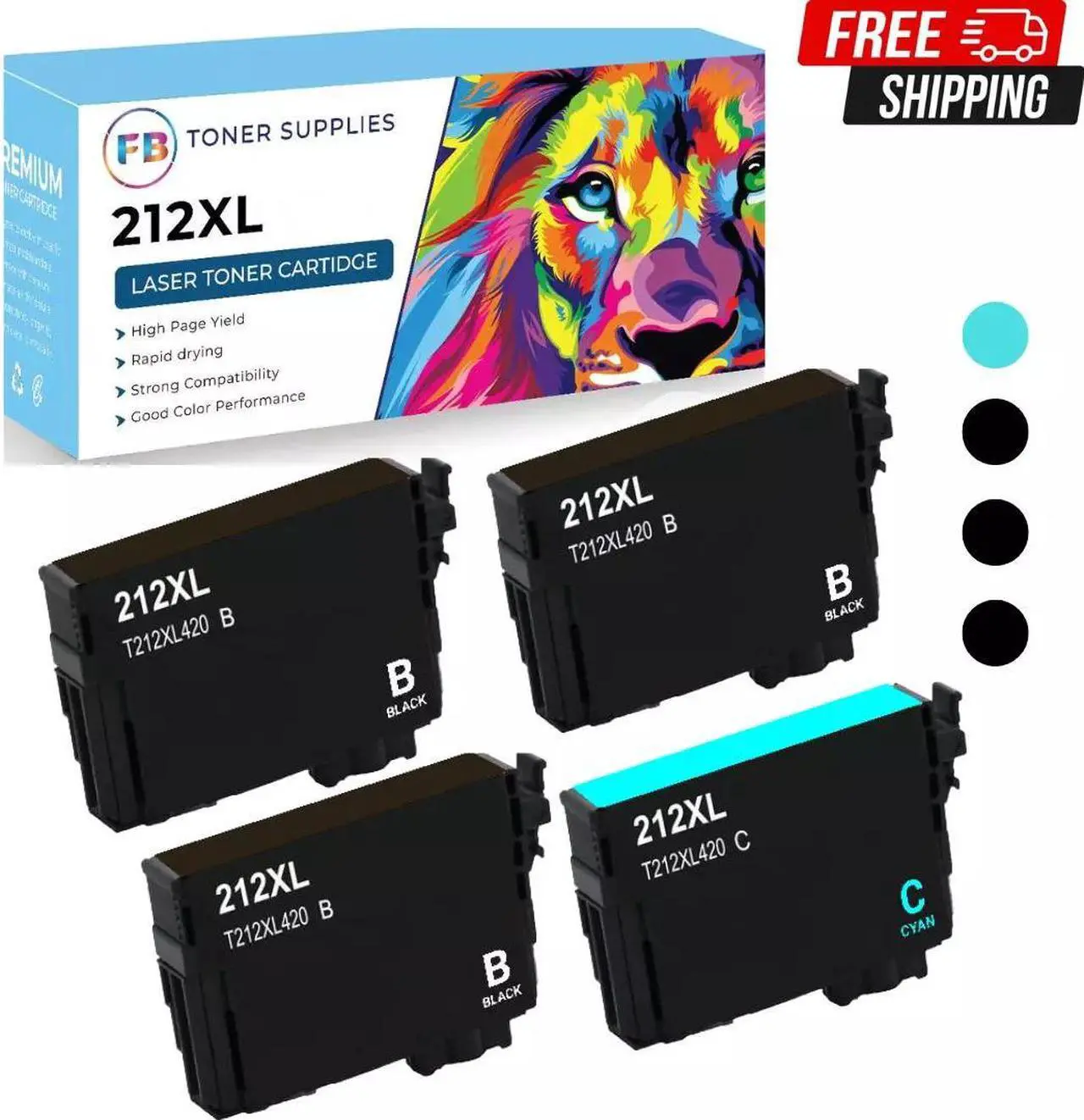 Main image of 212XL T212 Ink Cartridges 1 Set(3B+1C) for Epson Workforce WF-2830 WF-2850 XP-41