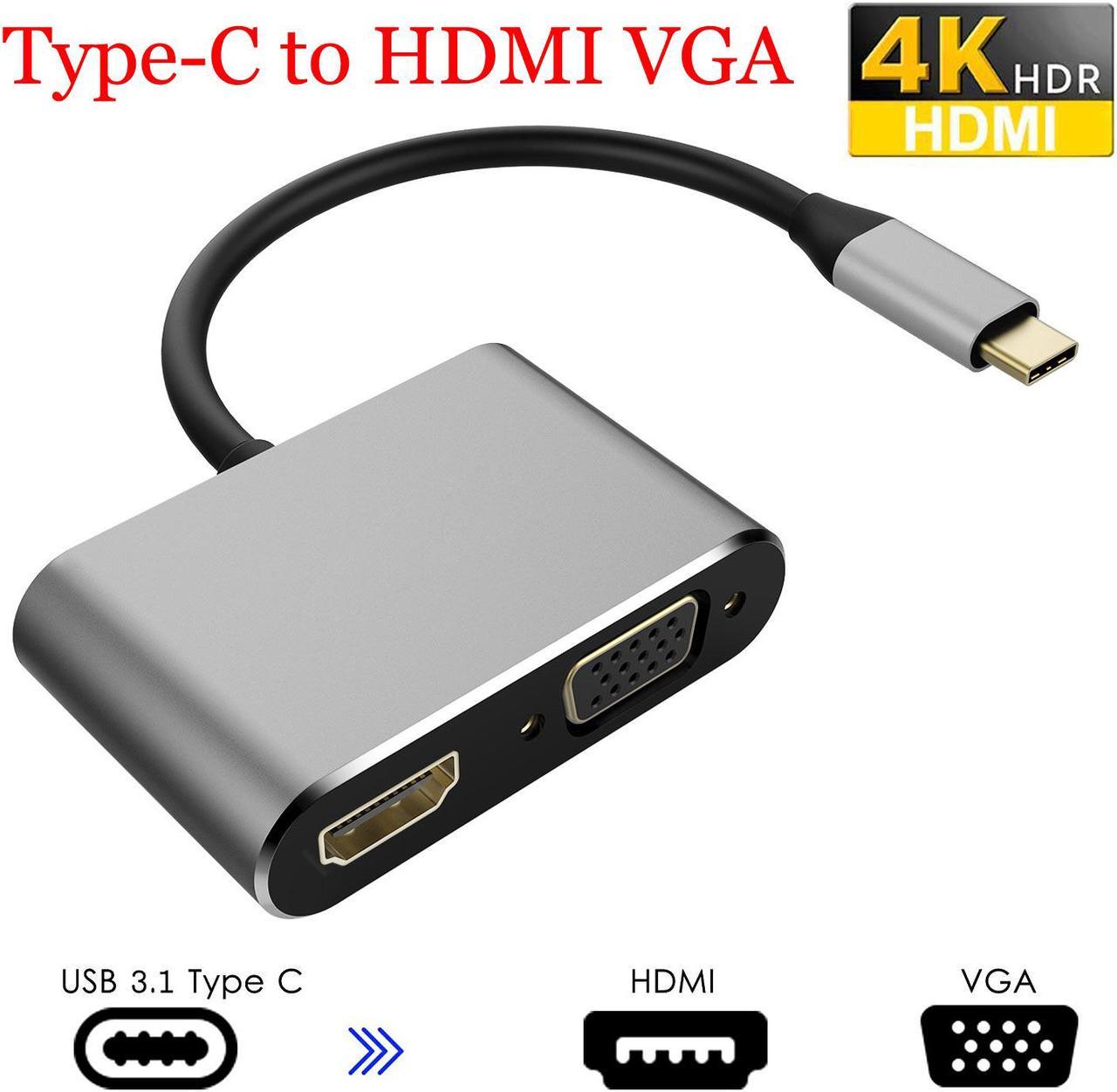 USB C to HDMI VGA Adapter,ESTONE Type C Hub with 4K@30hz HDMI, 1080P VGA, 2 Screens Different Display, Compatible with MacBook Pro/Air/ipad Pro/Chromebook Pixel/Dell XPS/Nintendo Switch/Samsung,Gray