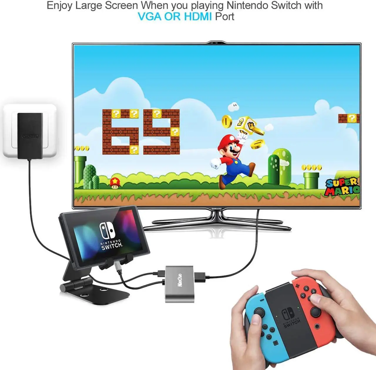 Alt view image 6 of 7 - USB C to HDMI VGA Adapter 4-in-1 USB C Hub with 4K HDMI, 1080P VGA, USB 3.0, USB-C PD Charging Compatible for Nintendo Switch/MacBook Pro/iPad Pro/ Samsung Galaxy/Dell XPS -Gray