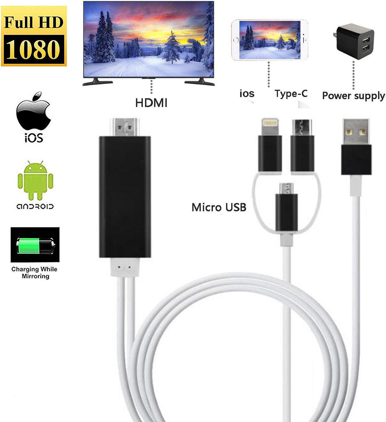 ESTONE 3-in-1 USB C Type C/Micro USB to HDMI Adapter Cable, Digital HD 1080P HDMI Cable,Mirror Mobile Phone Screen to TV Projector,Compatible with S8/9 Note 8/9 and More-Black