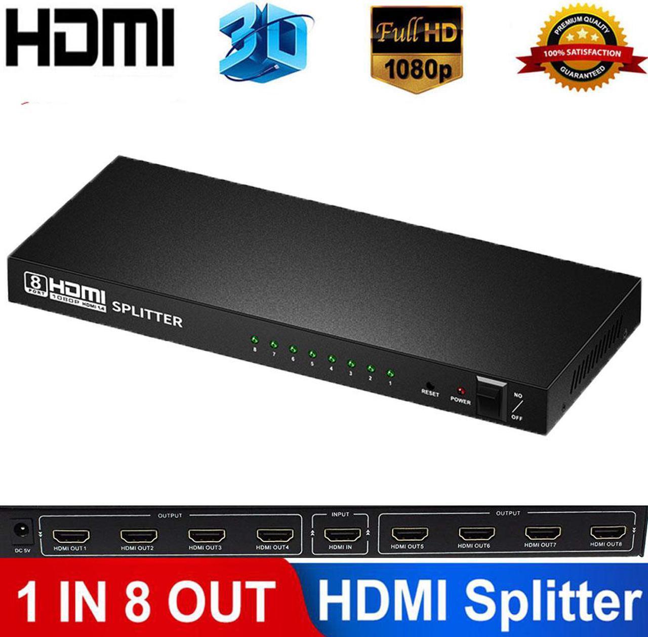 HDMI Splitter 1 in 8 Out,ESTONE HDMI Splitter 1x8 | 8 Port | 1 in - 8 Out | Full HD/3D | 1080P | HDMI 1.3v | HDTV | PS4 / PS3 | XboxOne / 360 | DVD | Blu-ray | DTS Digital | Dolby Digital