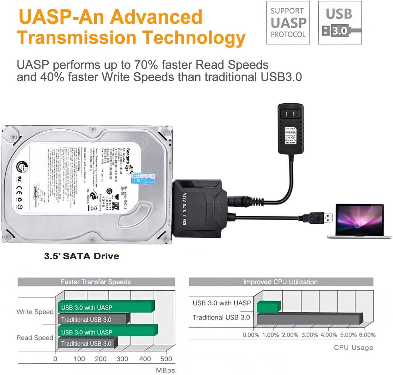 Alt view image 4 of 7 - ESTONE USB 3.0 to SATA I/II/III External Hard Drive Hard Drive Converter for 2.5 or 3.5 in HDD SSD with Power Adapter Included, Support UASP [ 8TB Support ]