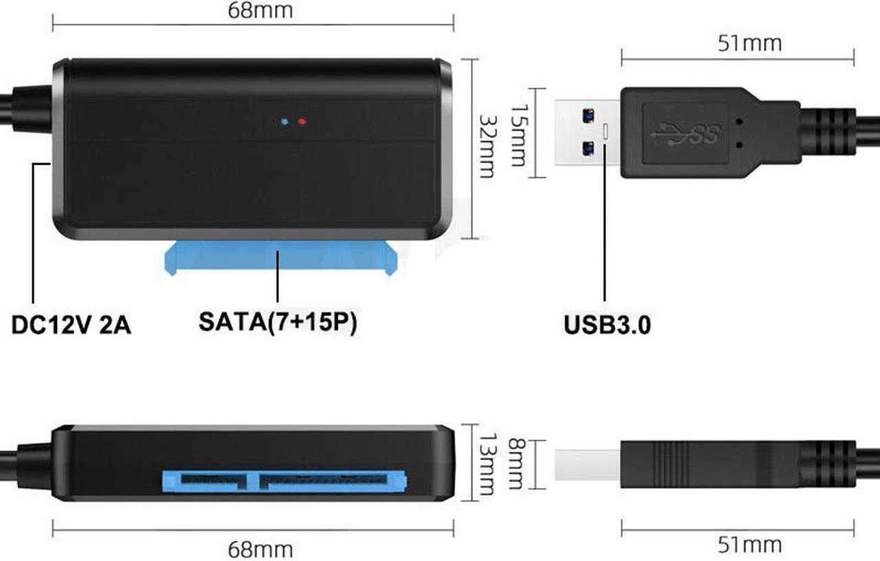 Alt view image 2 of 7 - USB 3.0 to SATA Adapter Converter Cable for 2.5"/3.5" SATA HDD/SSD Hard Drive Disks, Support UASP, Include 12V 2APower Adapter & USB 3.0 Cable, Compatiable for WD, Seagate, Toshiba, Samsung, Hitachi