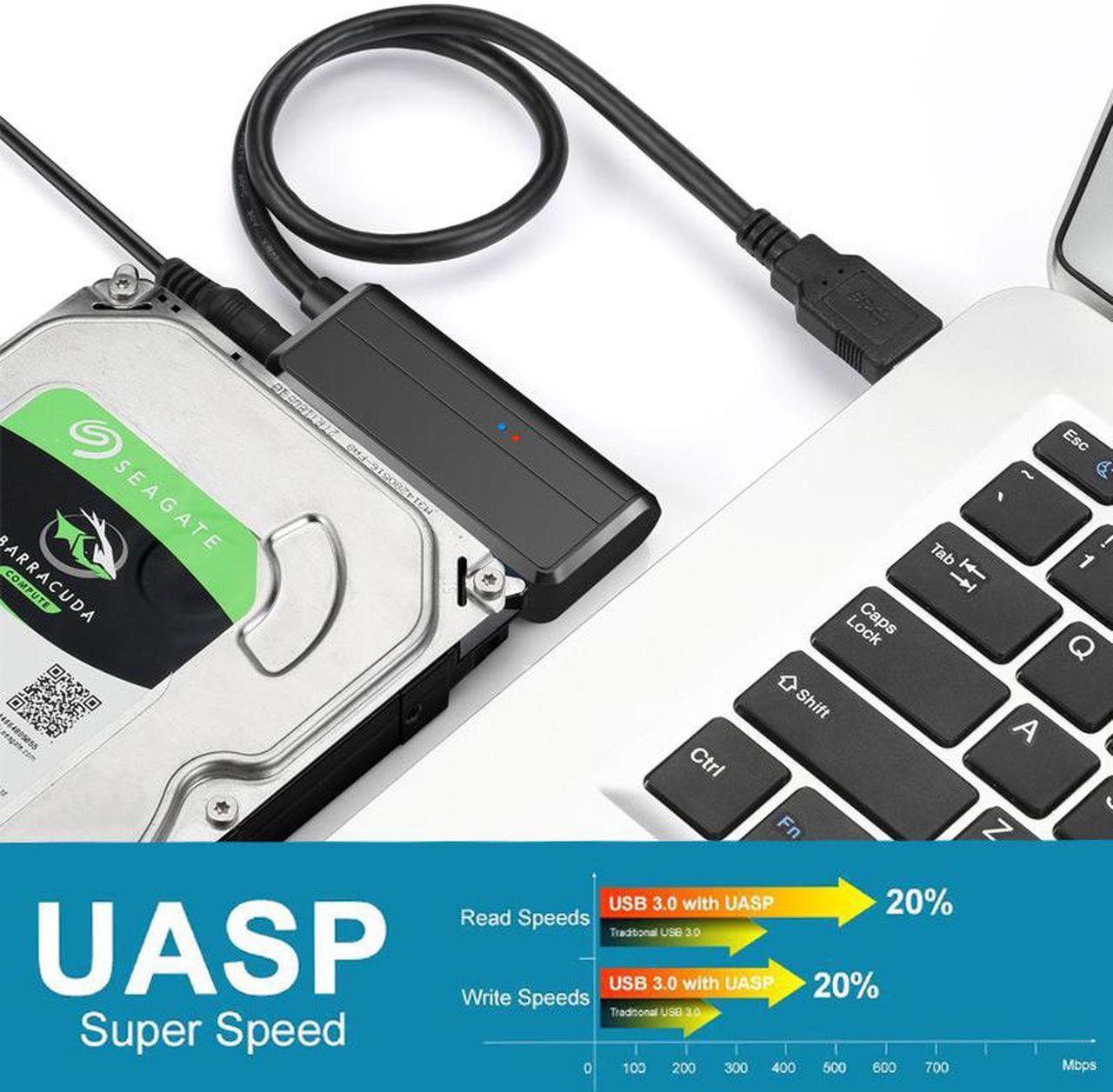 Alt view image 6 of 7 - USB 3.0 to SATA Adapter Converter Cable for 2.5"/3.5" SATA HDD/SSD Hard Drive Disks, Support UASP, Include 12V 2APower Adapter & USB 3.0 Cable, Compatiable for WD, Seagate, Toshiba, Samsung, Hitachi