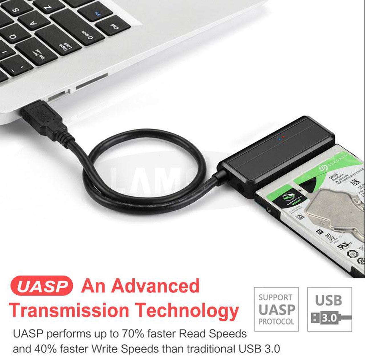 Alt view image 7 of 7 - USB 3.0 to SATA Adapter Converter Cable for 2.5"/3.5" SATA HDD/SSD Hard Drive Disks, Support UASP, Include 12V 2APower Adapter & USB 3.0 Cable, Compatiable for WD, Seagate, Toshiba, Samsung, Hitachi