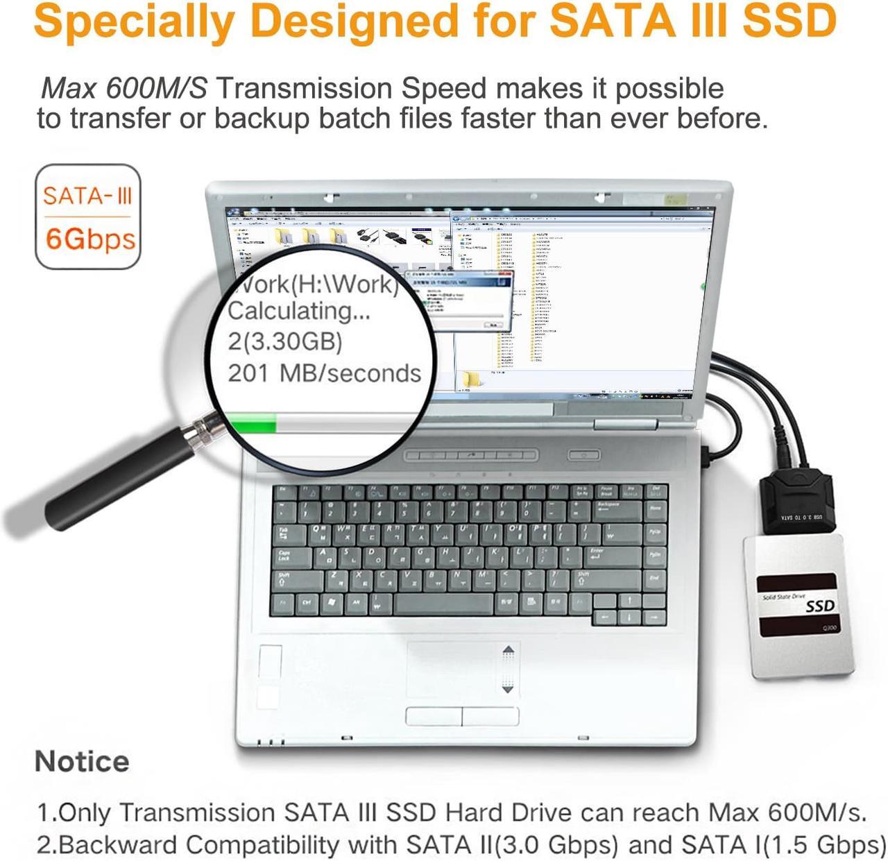 Alt view image 7 of 7 - ESTONE USB 3.0 to SATA I/II/III External Hard Drive Hard Drive Converter for 2.5 or 3.5 in HDD SSD with Power Adapter Included, Support UASP [ 8TB Support ]