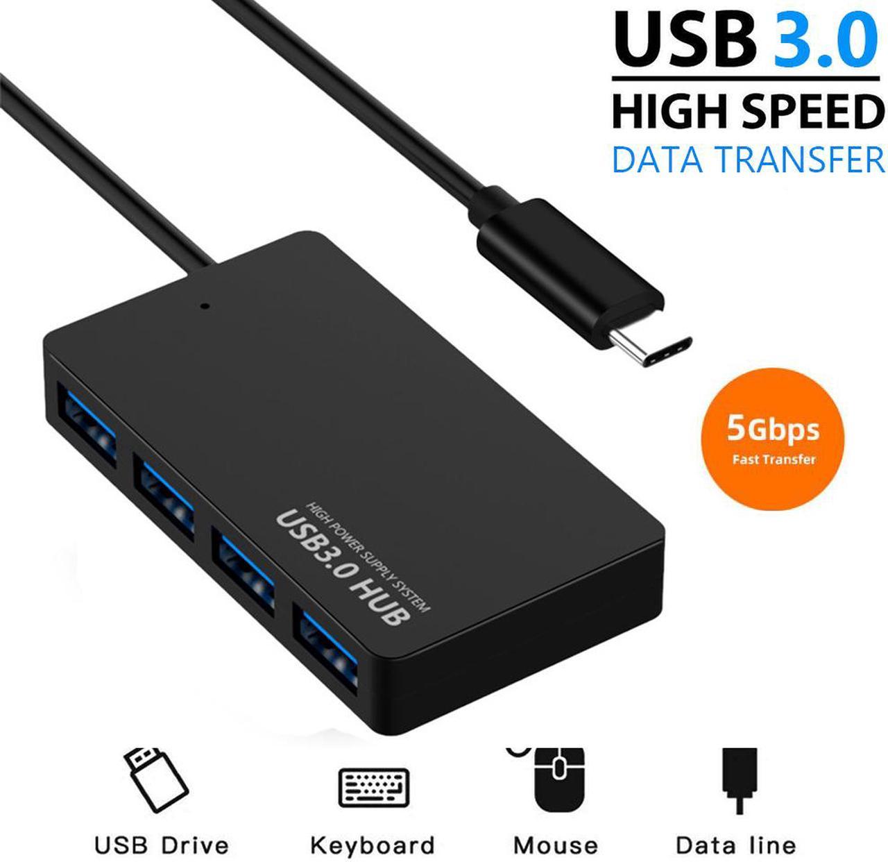 ESTONE Type-C to 4-Port USB 3.0 Ultra Slim Data Hub (5Gbps Transfer Speed) for Mac and Windows, Ultrabook and Laptop (Black)