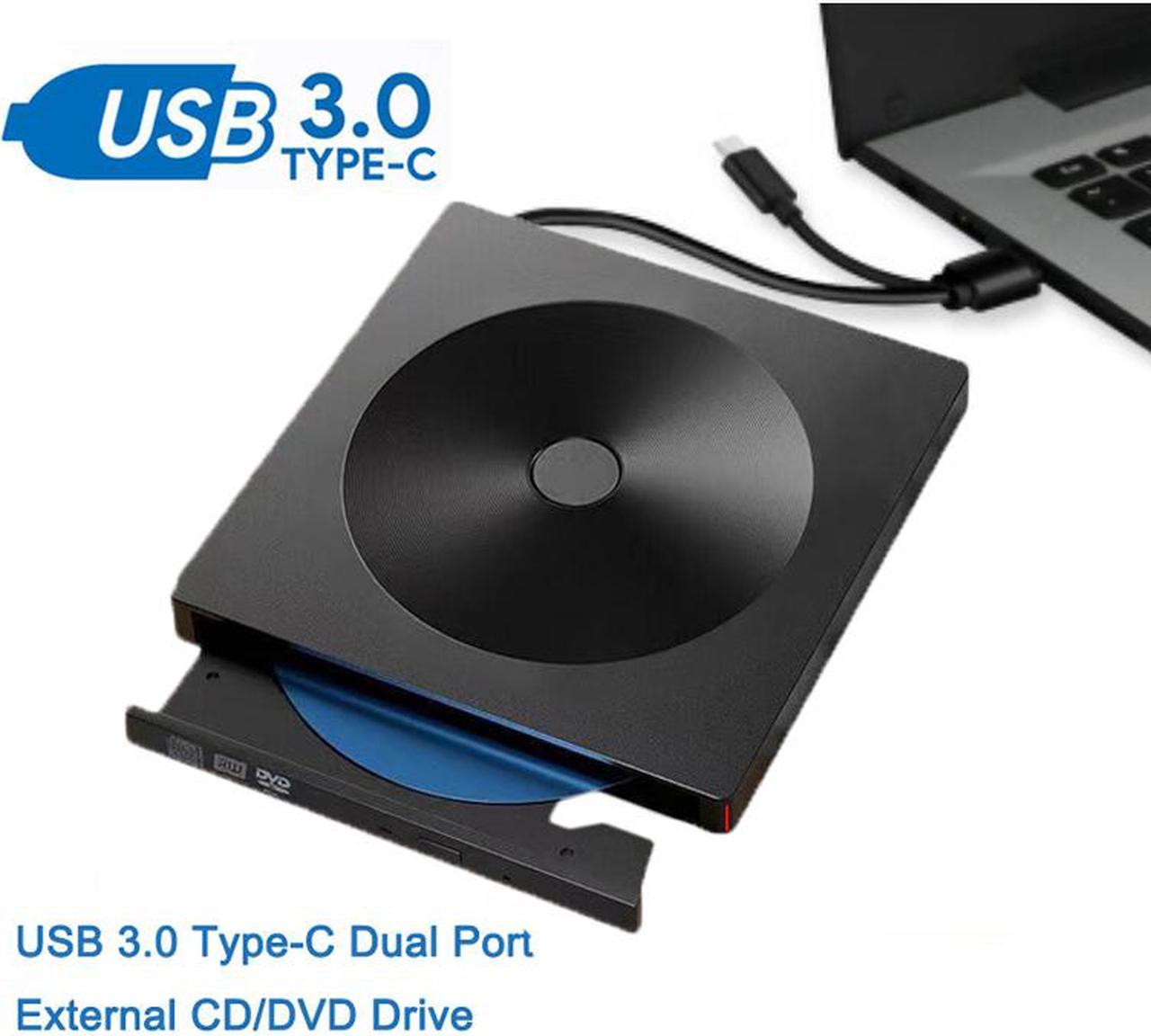 External CD DVD Drive, USB 3.0 & Type C External DVD CD Player, Plug & Play Burner High Speed Data Transfer DVD Player for Laptop Notebook PC Support Windows/Vista/7/8/10, Mac OS & Linux  - Black