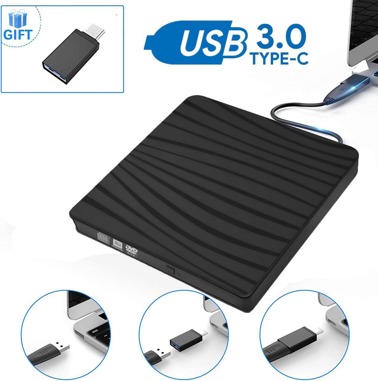 USB 3.0 External DVD Drive,Portable Slim USB 3.0&USB-C CD DVD +/-RW Drive Burner CD/DVD Player Writer,High Speed Transfer for Laptop MacBook Desktop iMac Mac OS Windows XP/7/8/10/Vista(Black)