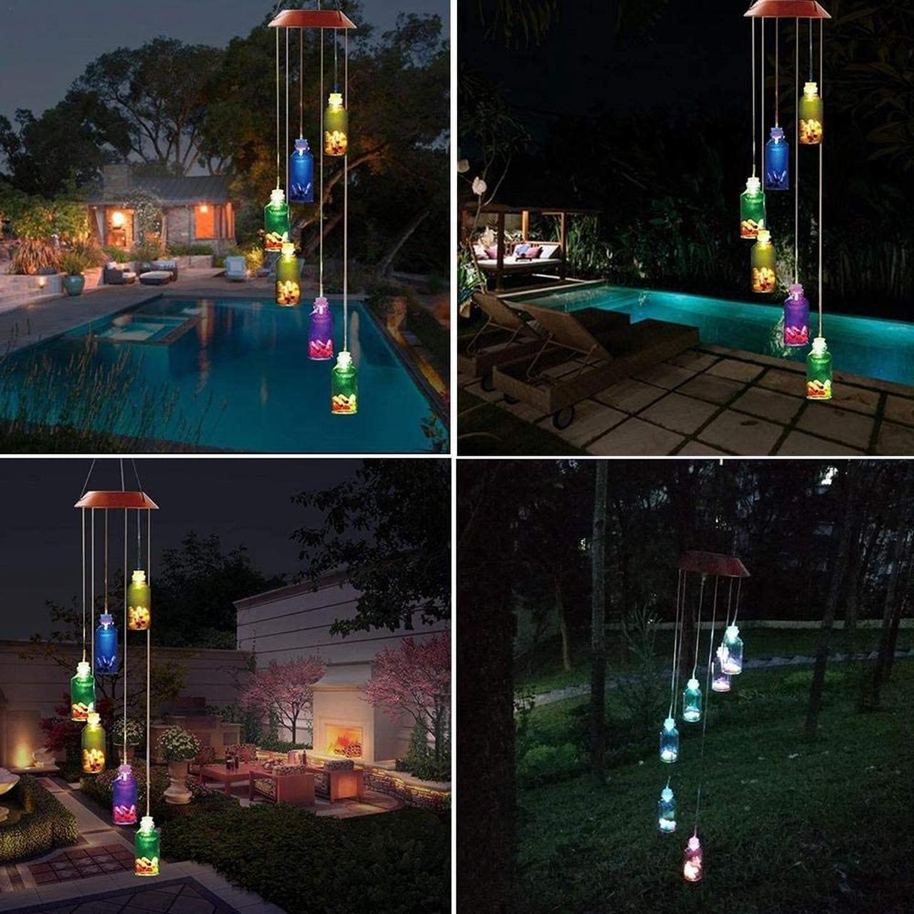 Alt view image 5 of 7 - Color Changing Six Lucky Star Bottles Wind Chime Outdoor, Solar Powered Crystal Ball Wind Chimes LED Wind Mobile Solar Lights Wind Bell for Garden Patio Home Decoration (Lucky Star Bottles)