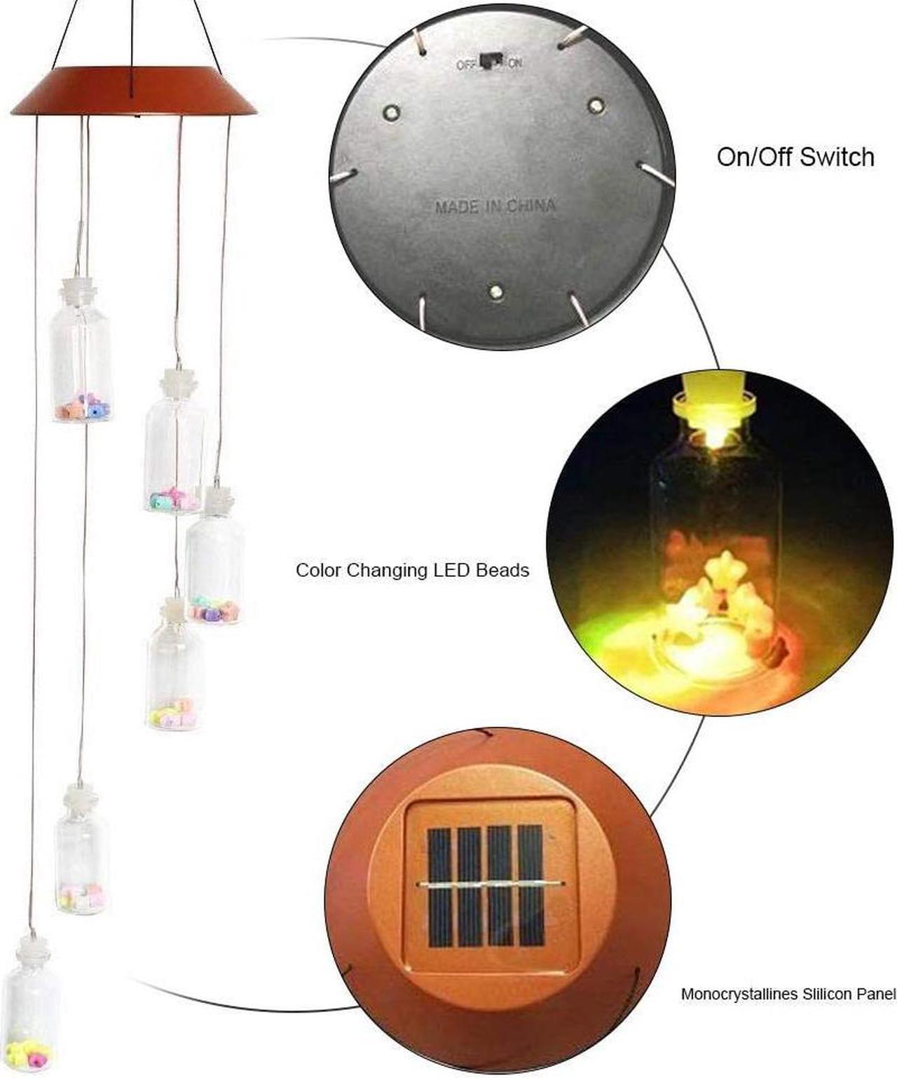 Alt view image 3 of 7 - Color Changing Six Lucky Star Bottles Wind Chime Outdoor, Solar Powered Crystal Ball Wind Chimes LED Wind Mobile Solar Lights Wind Bell for Garden Patio Home Decoration (Lucky Star Bottles)