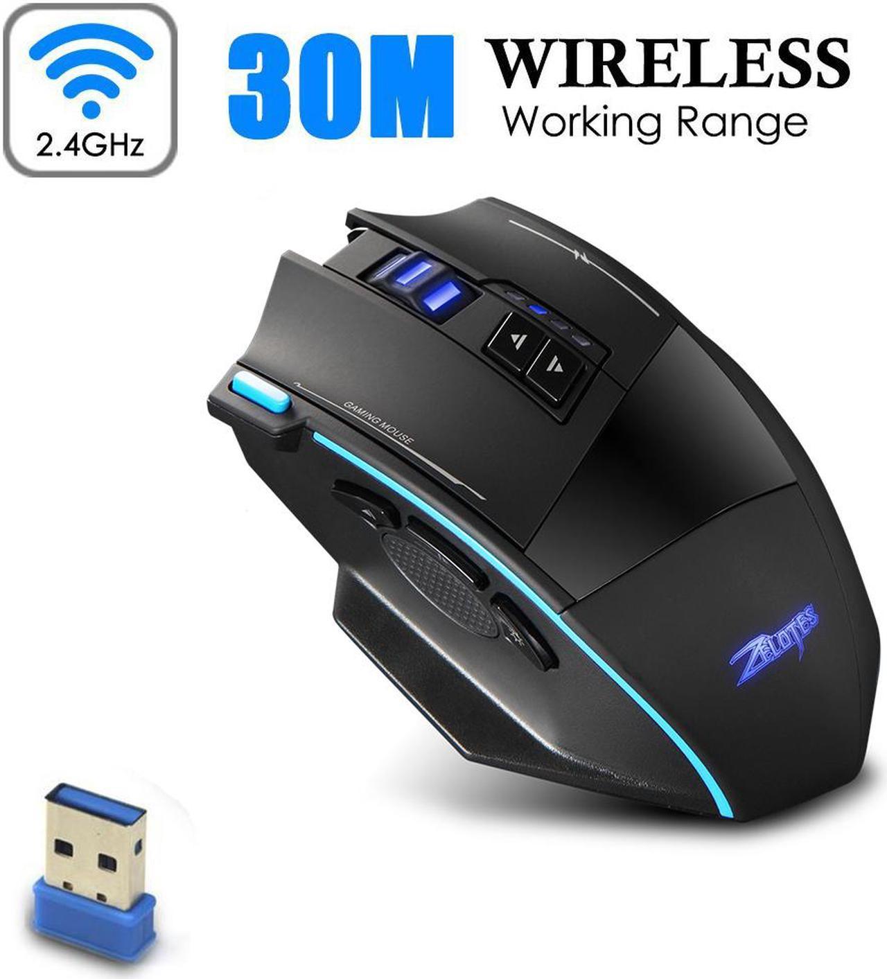 Zelotes F15 Wireless Mobile Mouse Optical Gaming Mice with USB Receiver, 5 Adjustable 4800DPI Levels, 9 Buttons for Notebook, PC, Computer, laptop, Mac