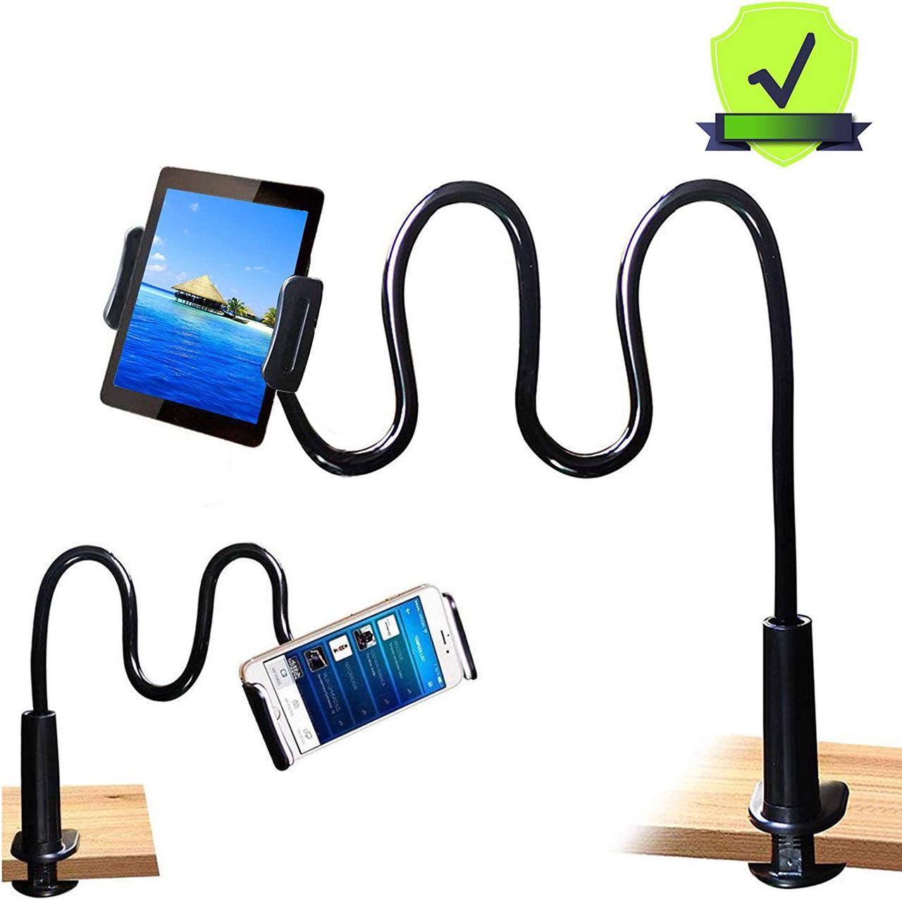 Gooseneck Tablet Phone Holder for Bed, 360° Flexible Long Arm Lazy Cell Phone Holder for Desk Tablet Mount Bed Stand Compatible with iPad,iPhone,Samsung,Kindle and More 4.7"-10.6" Device, Black