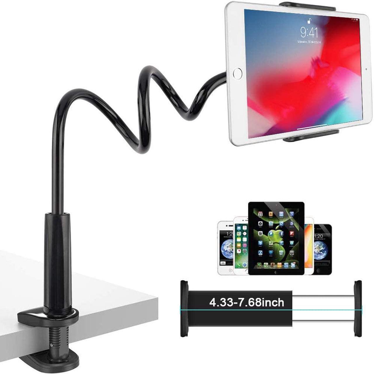 Gooseneck Tablet Holder, Universal Tablet Stand 360 Flexible Lazy Bracket Clamp Long Arms Mount Compatible with iPad Air Pro Mini, Samsung Tab, Nintendo Switch and Other 4.7"-10.5" Tablets, Black