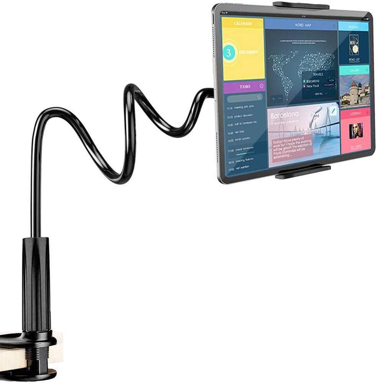 Gooseneck Tablet Holder, Tablet Stand: Flexible Arm Clip Tablet Mount Compatible with iPad Mini Pro Air, Switch, Galaxy Tabs, More 4.7-10.5" Devices - Black