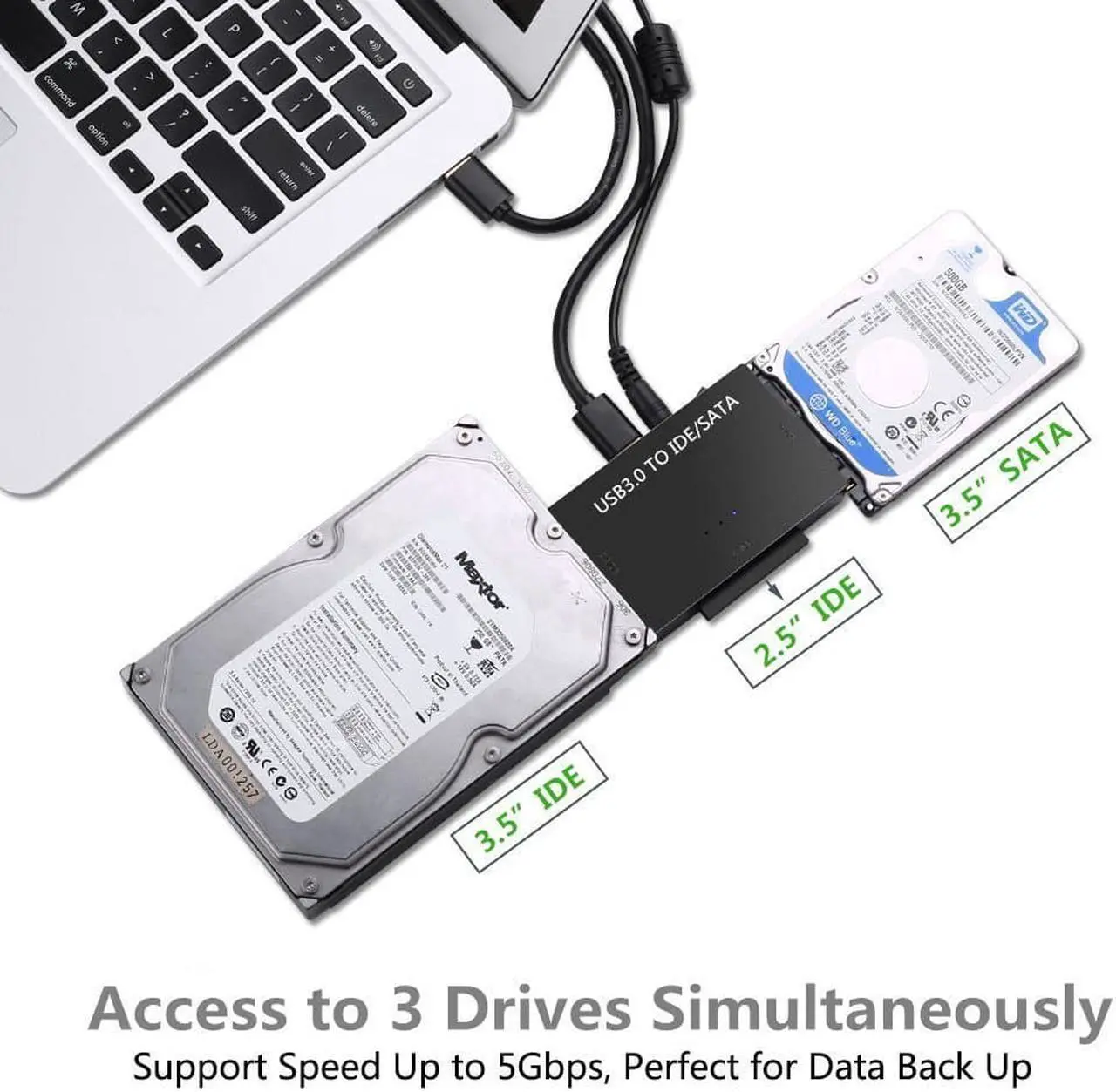 Alt view image 5 of 7 - USB 3.0 to IDE and SATA Converter External Hard Drive Adapter Kit for Universal 2.5/3.5 HDD/SSD Hard Drive Disk,  Included 12V/2A Power Adapter Support 6TB