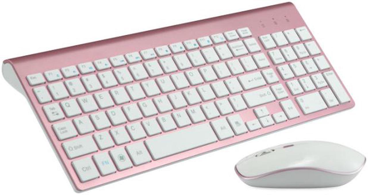 E168 Wireless Keyboard Mouse Combo, 2.4GHz Slim Full-Sized Silent Wireless Mouse and Keyboard Set with USB Nano Receiver for PC Laptop-(Pink)