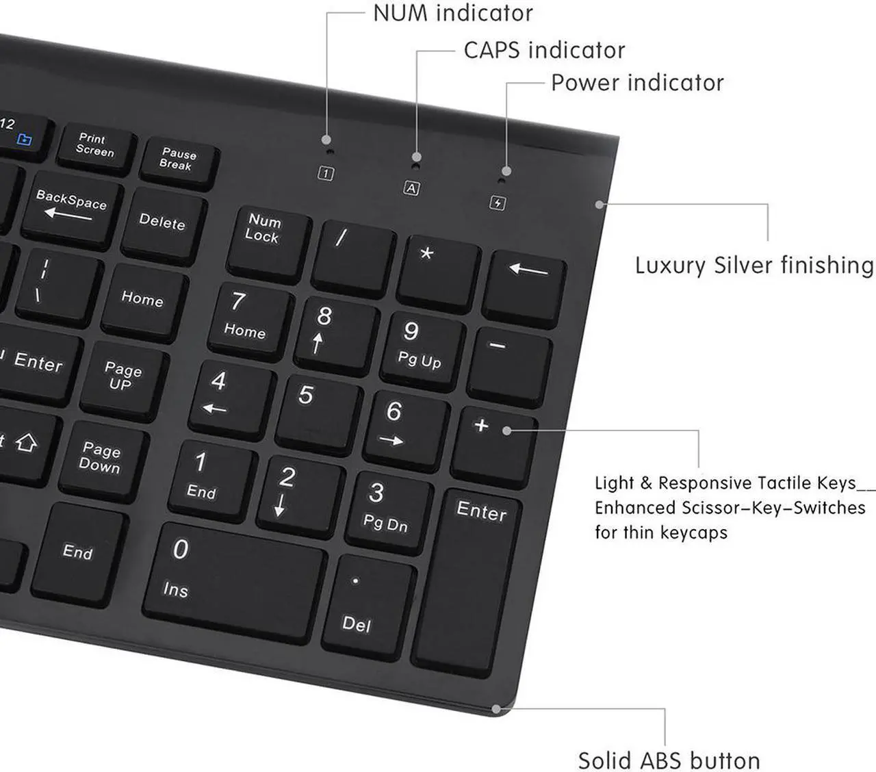 Alt view image 3 of 7 - E168 Wireless Keyboard and Mouse Combo,  Wireless Keyboard and Mouse 2.4GHz Full Size Ultra-Thin Keyboard Mouse for Computer, Laptop, PC, Desktop, Windows 7, 8, 10 -Black