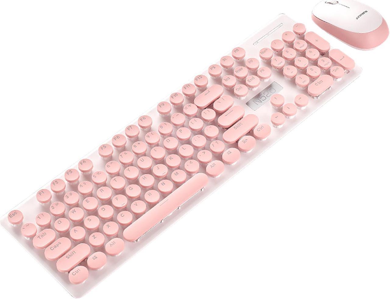 ESTONE N520 Mute Wireless Keyboard Mouse Combo,  2.4GHz Slim Full Size Mute Wireless Keyboard and Mouse Set with Number Pad and Nano Receiver for PC Laptop Windows, Quiet and Ergonomic (Pink)