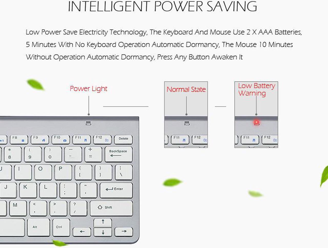 Alt view image 5 of 7 - ESTONE Wireless Keyboard Mouse, K1088 2.4GHz Ultra Thin Compact Portable Small Wireless Keyboard and Mouse Combo Set for PC, Desktop, Computer, Notebook, Laptop, Windows XP/Vista / 7/8 / 10 (White)