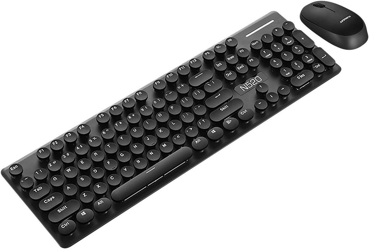 ESTONE N520 Mute Wireless Keyboard and Mouse, 2.4G Ultra Slim Mute Wireless Keyboard Mouse Combo with 12 Multi-Media Keys and Auto Sleep for Windows/Computer/PC/Laptop/Desktop-Black