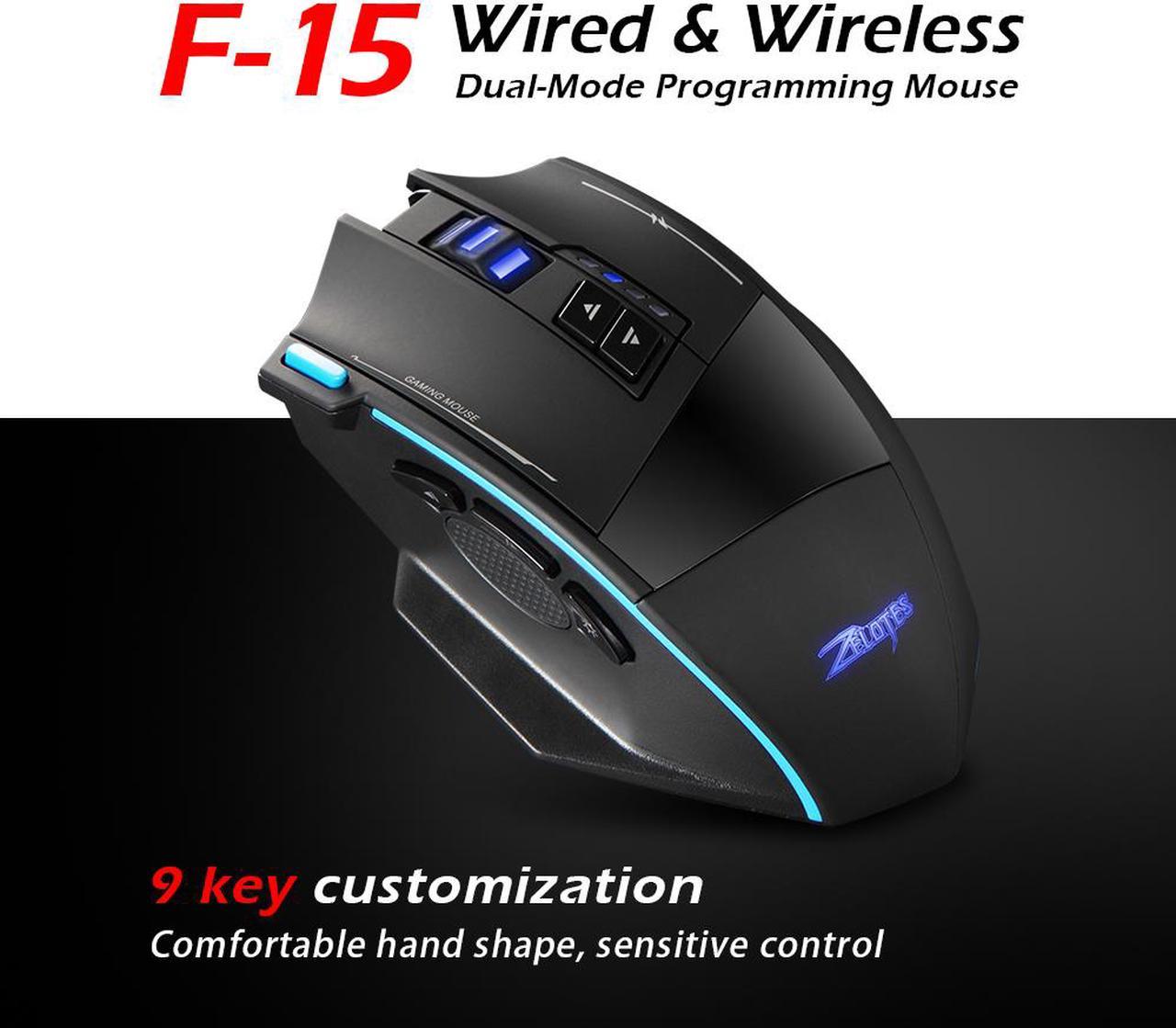 ESTONE Wired/Wireless Gaming Computer Mouse, 2.4GHz USB Optical Rechargeable Ergonomic LED Wireless Mouse, 5 Adjustable DPI, Programmable 9 Button, Compatible with PC, Laptop, Notebook, Desktop