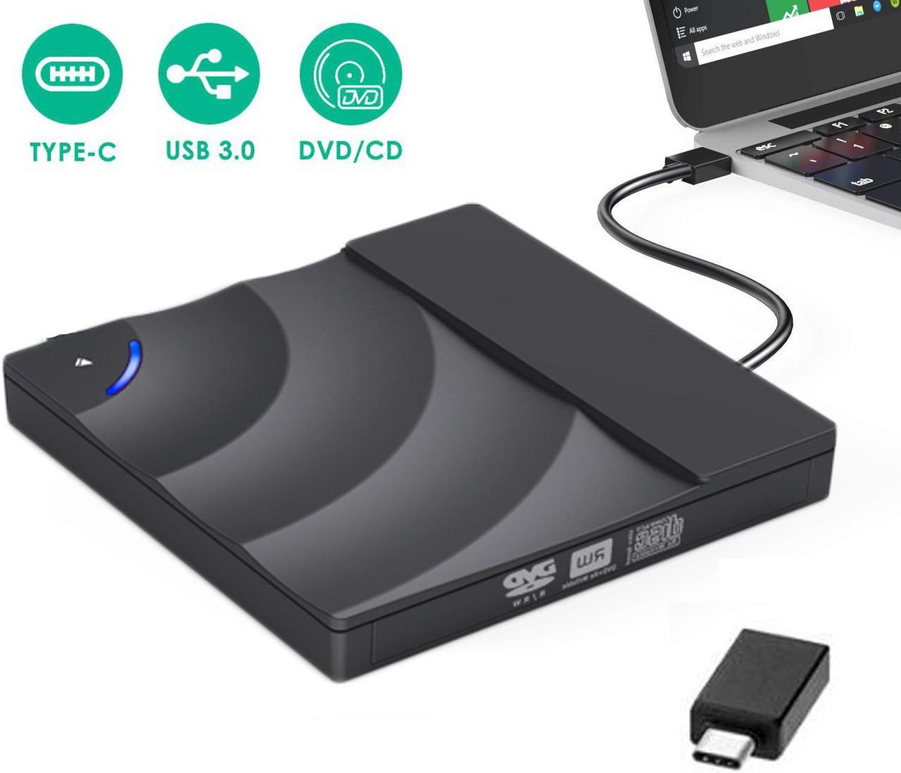 ESTONE Portable USB 3.0 Slim 8X DVD/ Burner +/- Rewriter External Drive with Type-c, Touch Sensitive ButtonCompatible with both Mac & Windows, (SLS02) Black