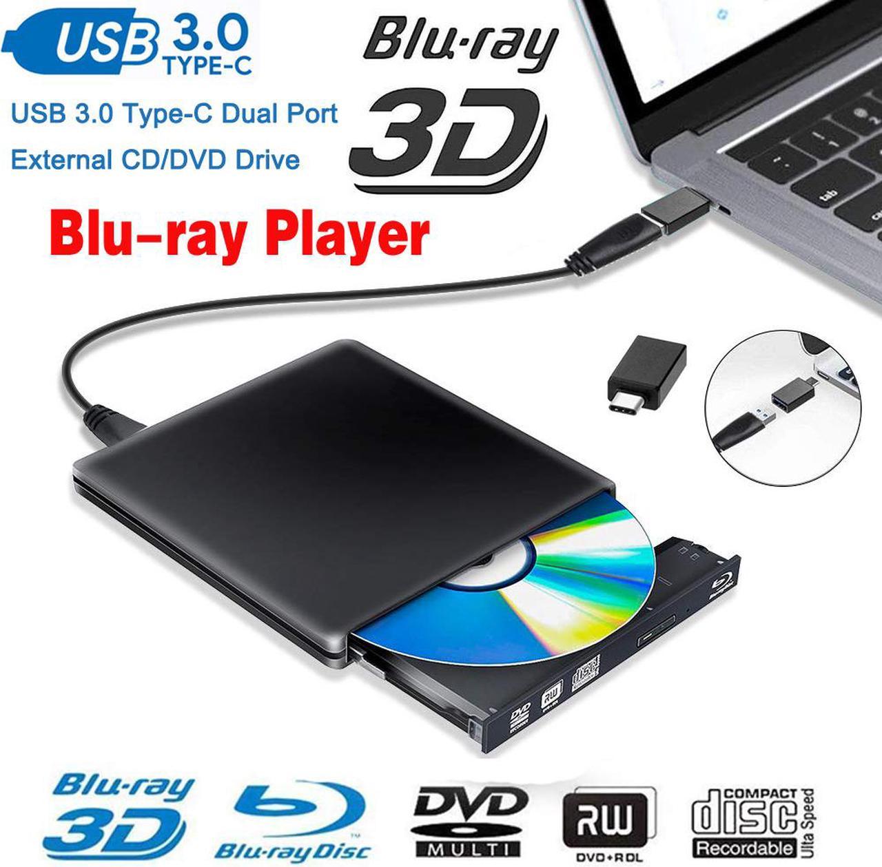 ESTONE Aluminum External Blu-Ray Player Drive Type C USB 3.0 Portable CD DVD +/-RW Drive Slim DVD/CD ROM Rewriter Burner Writer for Laptop Desktop PC Windows Linux OS Apple Mac Black