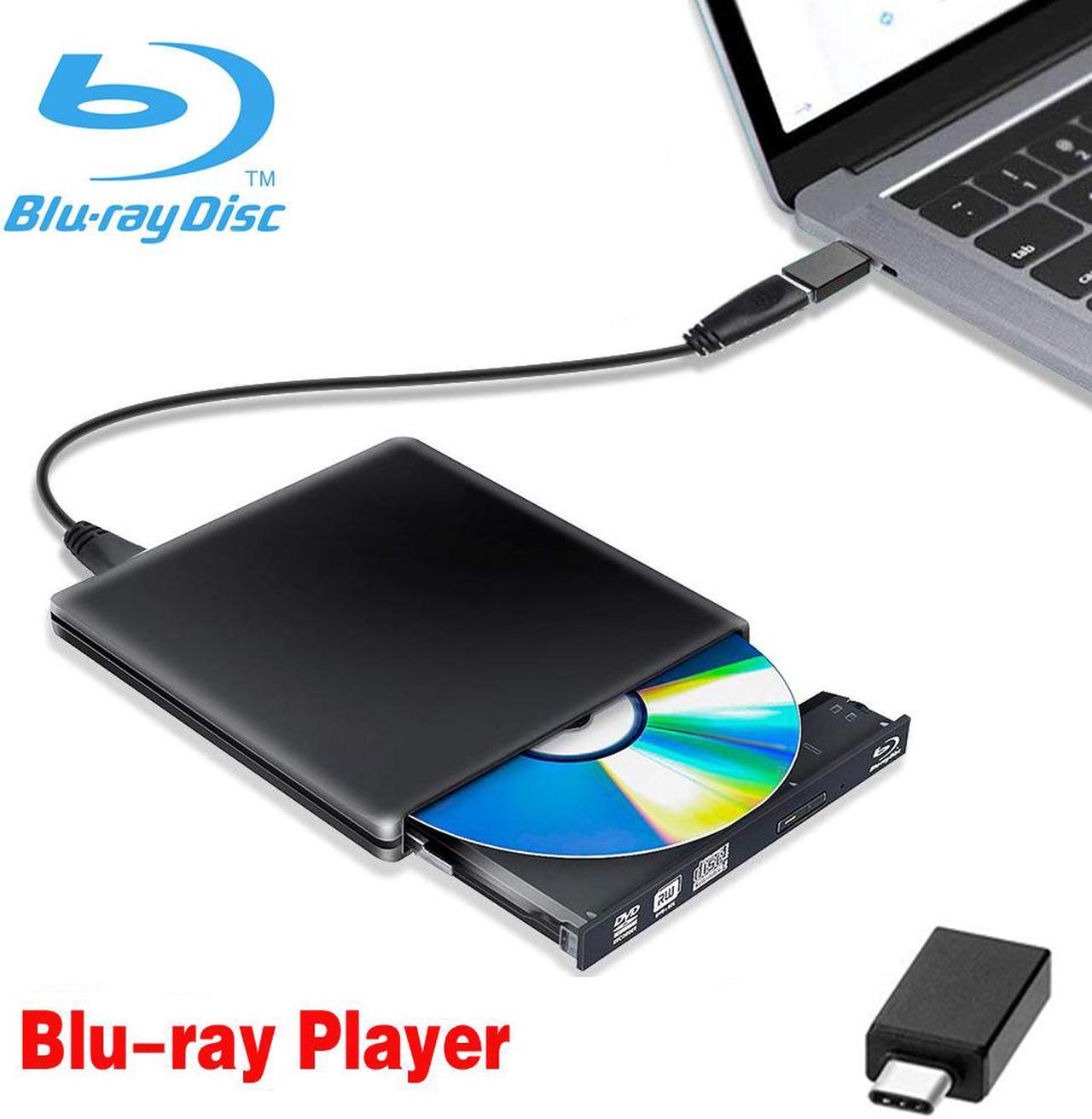 ESTONE Aluminum External CD DVD Blu-Ray Player Drive USB 3.0 Type-C Portable DVD/CD ROM +/-RW Drive Burner Rewriter for Windows 10 Laptop Desktop PC, MacBook Pro/ Air, iMac Black