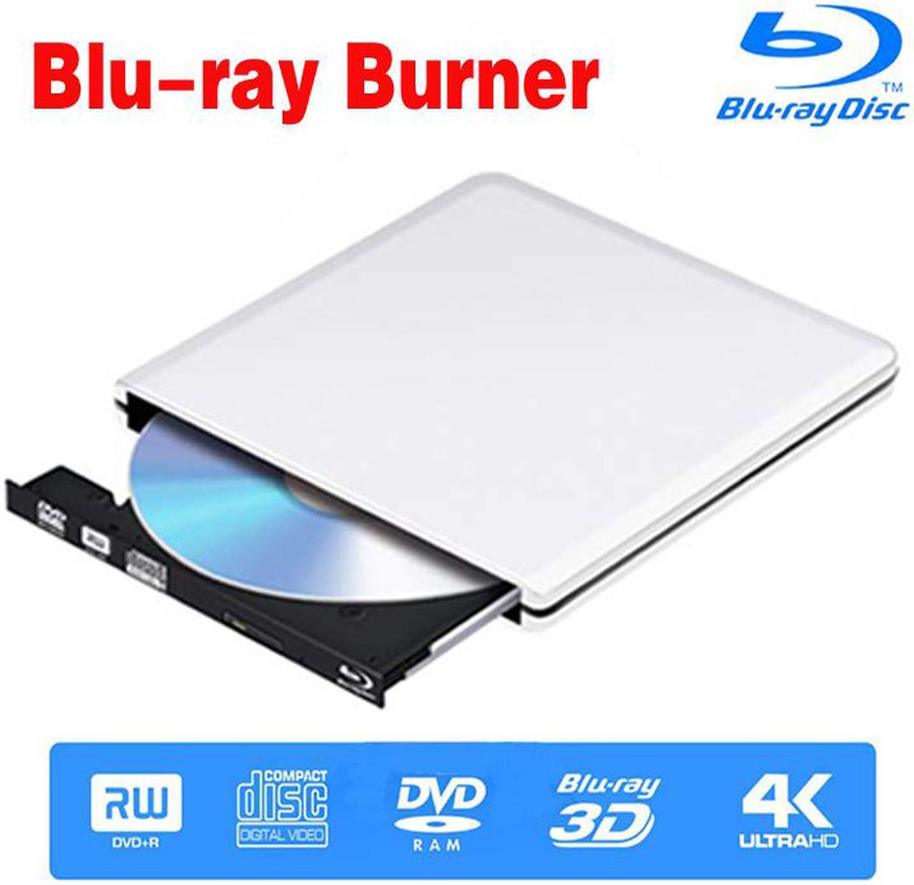 ESTONE Aluminum External Blu-Ray CD DVD Drive USB 3.0 Type-C Slim Portable DVD/CD ROM +/-RW Optical Drive Blu-Ray Burner Writer for MacBook Pro/ Air, iMac, Windows/ Linux/ Mac Laptop Desktop, Silver