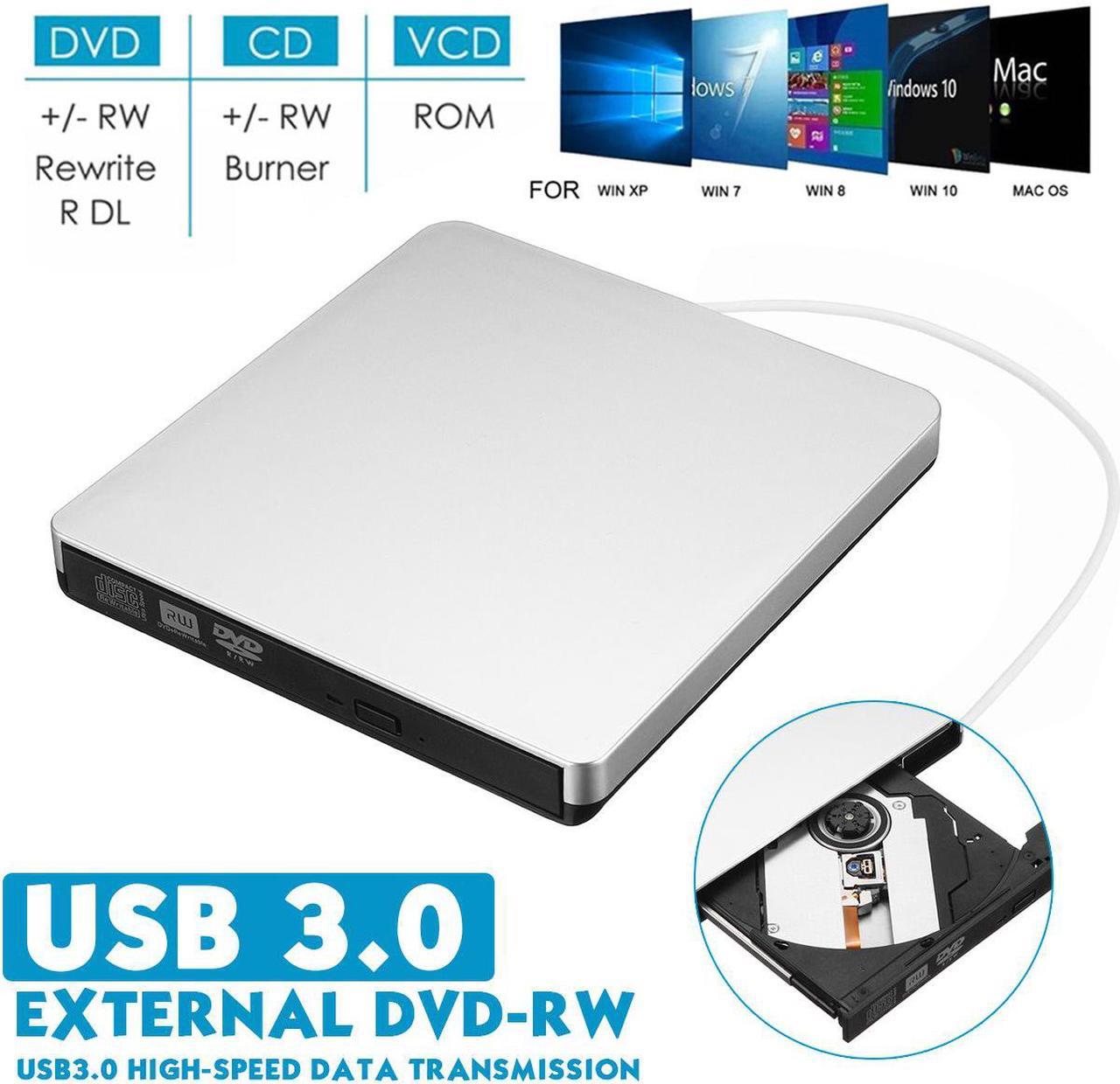 External DVD Drive USB 3.0 USB C CD Burner, CD/DVD +/-RW Optical Drive,Slim Portable DVD CD ROM Rewriter Writer Duplicator for Laptop Desktop PC Windows 10/8/7 MacBook Mac Linux OS Apple