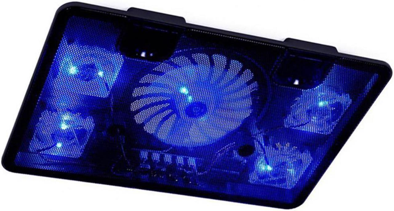 Laptop Cooling Pad Silver Wing Cooler, Blue Lighting Laptop Cooler Fan Compatible 14-17.3" Laptop, 5 Fans Strong Wind