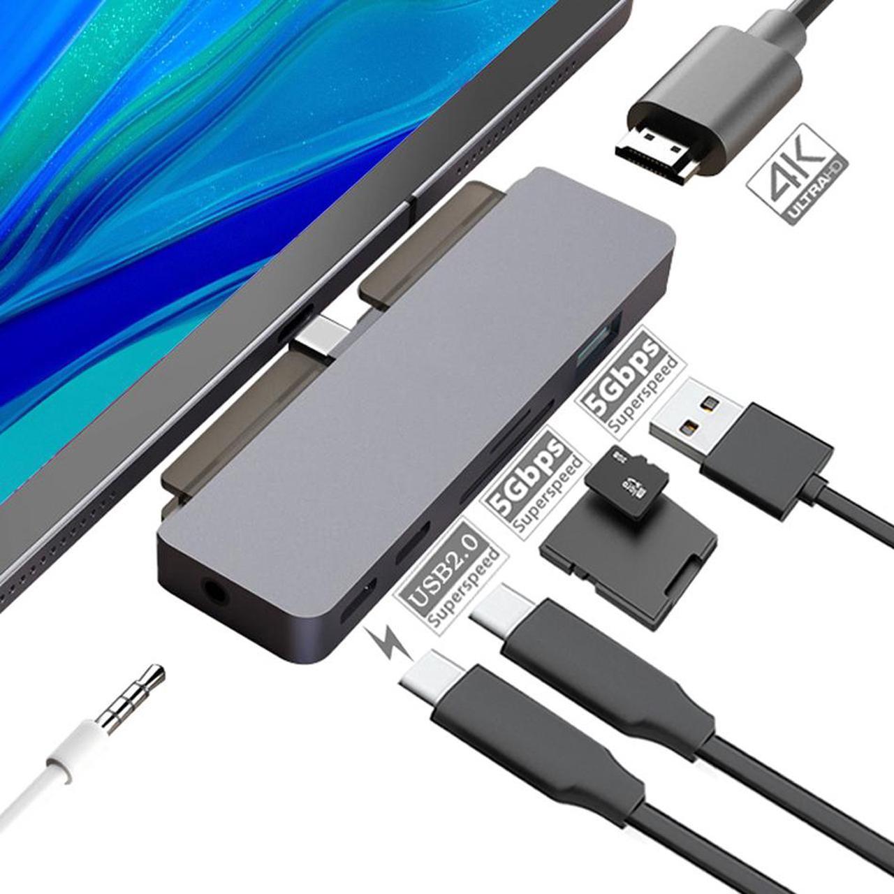 Aluminum Slim USB C Hub with 4K Ultra HD HDMI, Hyper Speed USB 3.1 Gen1 Ports & TF/SD 3.0 Card Slots, Fast PD Charging, 3.5mm Audio Jack, 4K60Hz HDMI for MacBook, Type C Laptop, iPad Pro & More