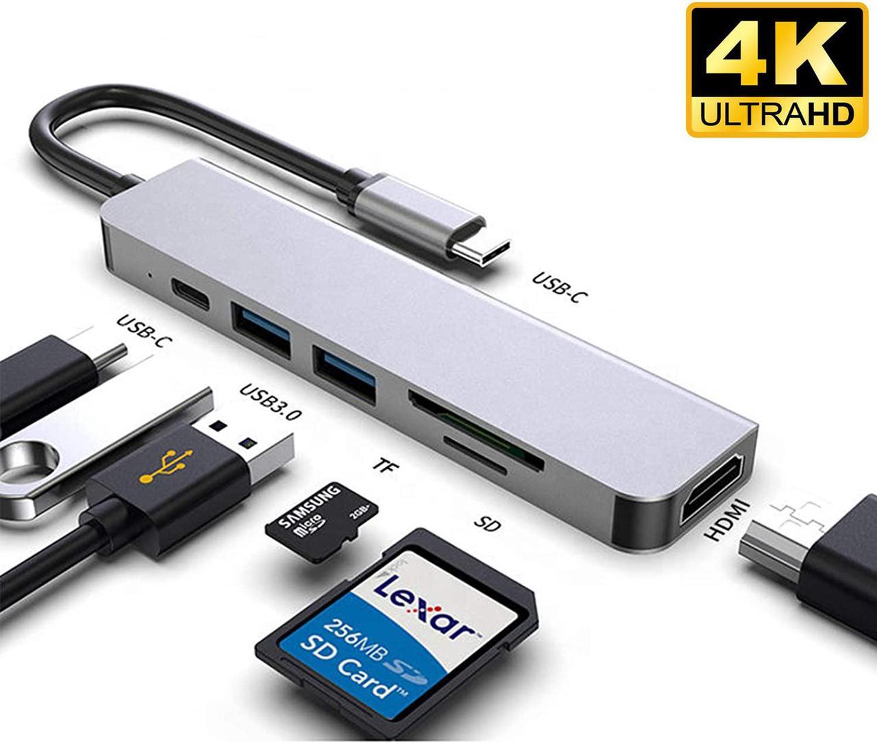 USB C Hub, Cacoy Aluminum 6 in 1 Type C HUB with 4K HDMI Port, 2 USB 3.0 Ports, SD/TF Card Reader Slot, 87W Pd Charging Adapter for MacBook Pro 2019/2018/2017, Chromebook Pixel, XPS etc