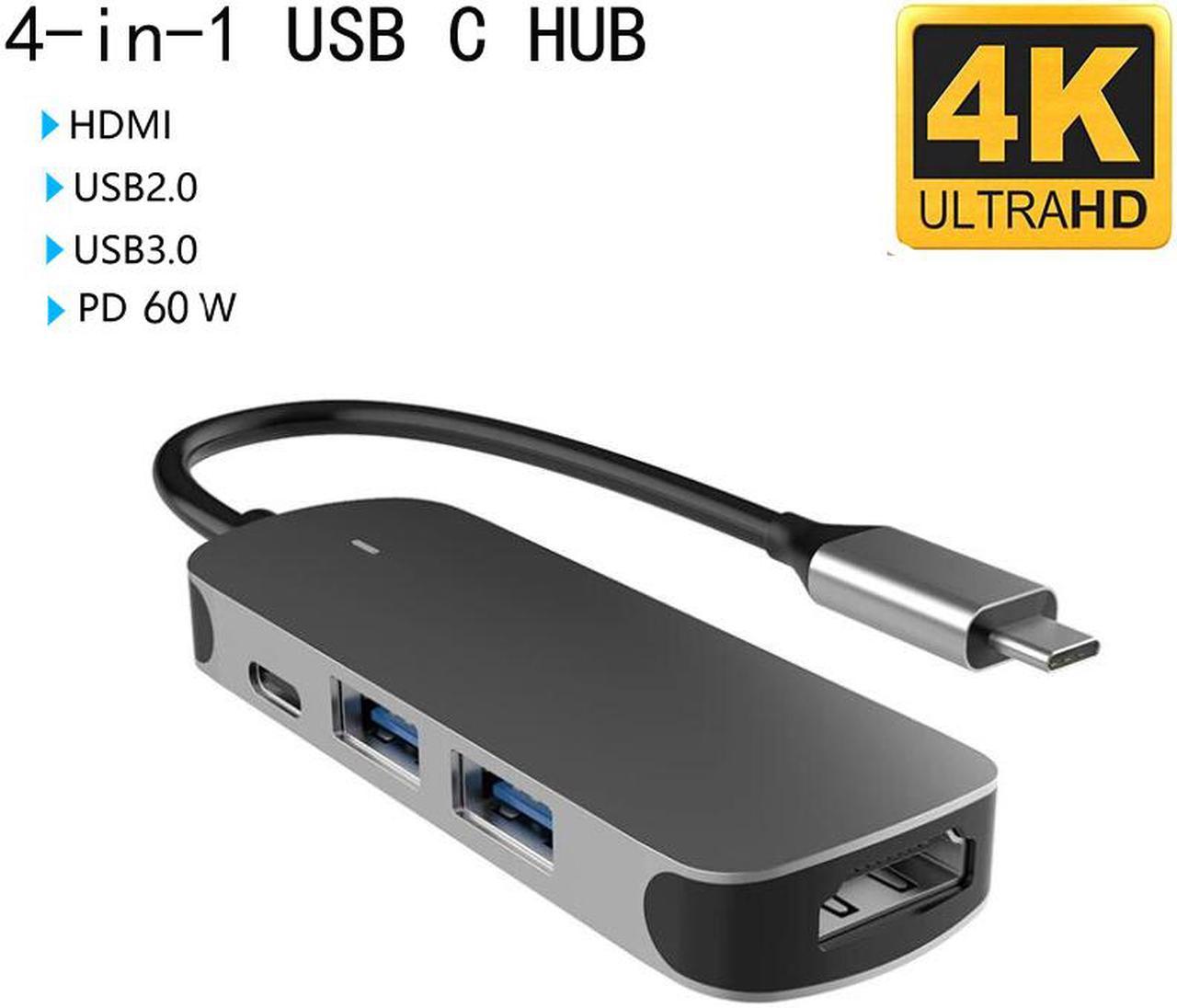 Type-C Hub,ESTONE 4-IN-1 USB-C Hub with HDMI(4K) + 60W PD + USB3.0 + USB2.0 for Surface Pro, XPS, MacBook Pro & Air and More USB C Devices