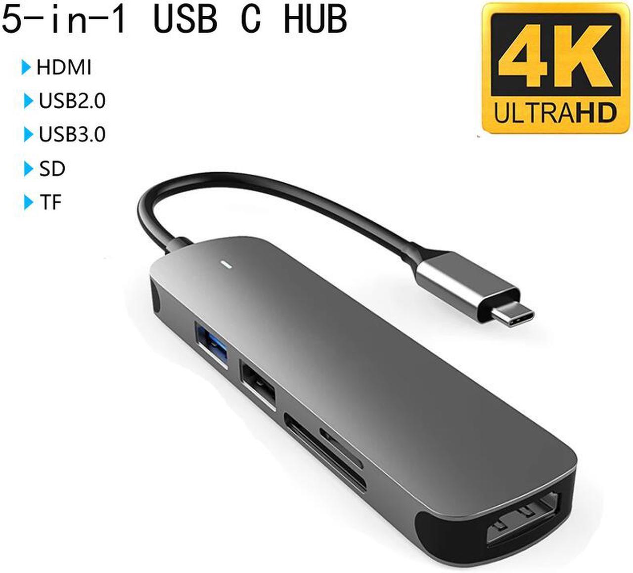 ESTONE 5 in 1 Type C USB C Hub 3.0 to HDMI Adapter 4K Video USB3.0 USB2.0 SD/TF MicroSD Card Reader Splitter 3.0 Hub for PC Laptops NS Switch and MacBook for Computer Accessories