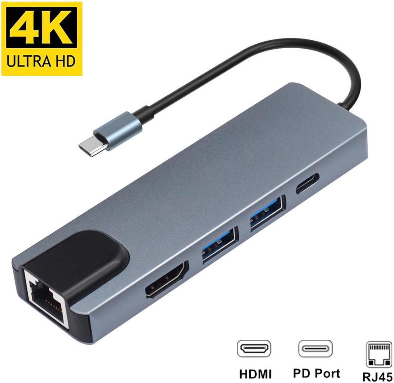 4K USB C Hub to Gigabit Ethernet Rj45 Lan 5 in 1 USB Type C Hub Adapter for Mac book Pro Thunderbolt 3 USB-C Charger PD