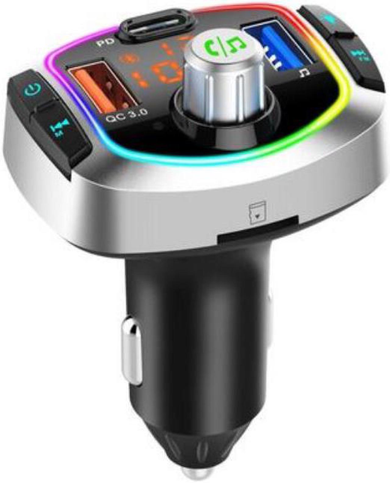 Bluetooth FM Transmitter for Car, With LED Backlit and QC3.0/18W Quick Charger Wireless Bluetooth Car FM Radio Adapter, MP3 Music Player with EQ Mode, 2 USB Port+USB-C, TF Card USB Drive