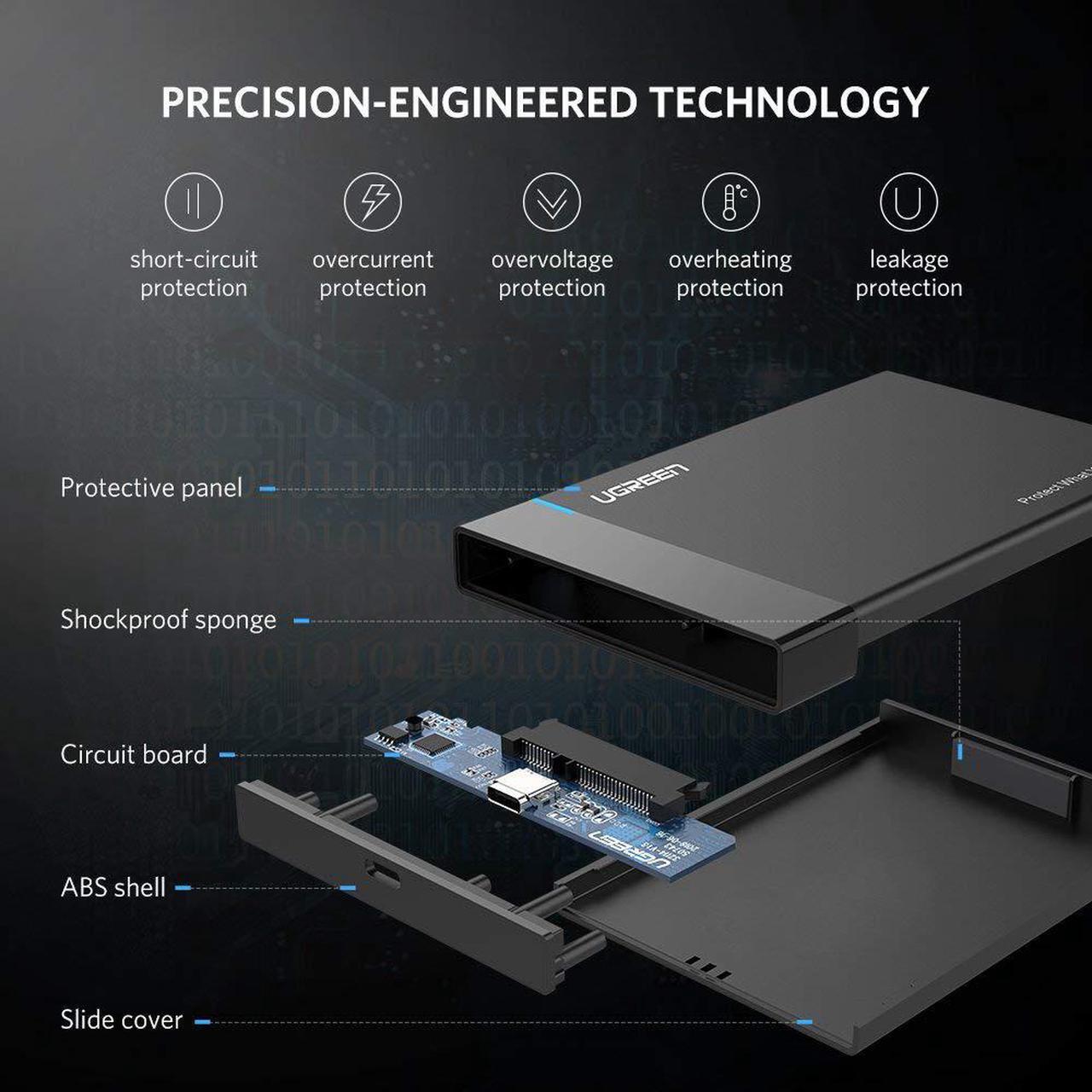 Alt view image 3 of 7 - ESTONE 2.5 inch SATA External Hard Drive Enclosure,SATA III to USB C 3.1 Gen 2 for 2.5 Inch SSD & HDD 9.5mm 7mm - Tool Free Installation, Plug and Play, HDD Box, Supports UASP and up to 6TB