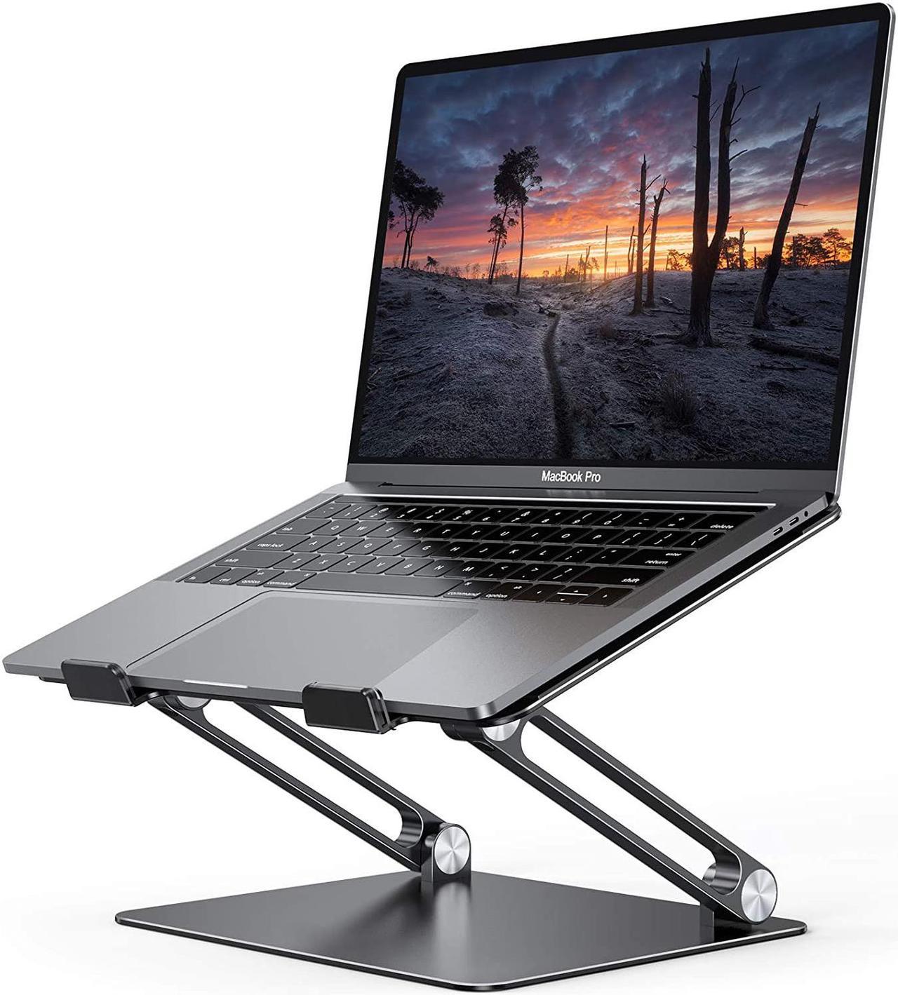 ESTONE Laptop Stand, Ergonomic Aluminum Laptop Mount Computer Stand for Desk, Foldable Laptop Riser Notebook Stand Compatible with MacBook Air Pro, Dell XPS, More 10-17" Laptops - Z19-Black