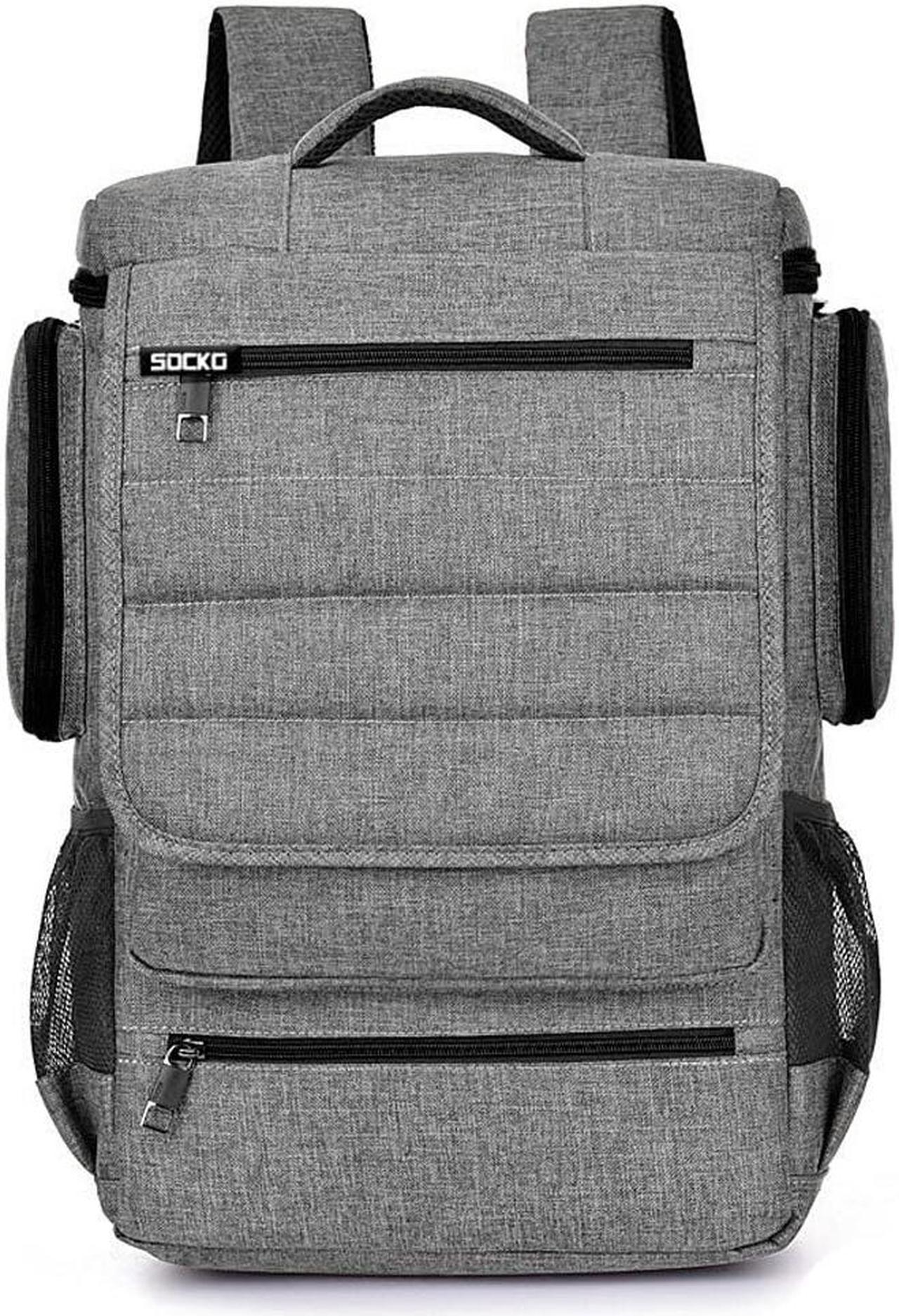 SOCKO 17.3 Inch Backpack Laptop Bag Travel Rucksack Water-Resistant Hiking Knapsack Protective Day Pack Fits 15.6-17.3 Inch Laptop for Dell/HP / Lenovo/MacBook / Acer/Men/Women (Gray)