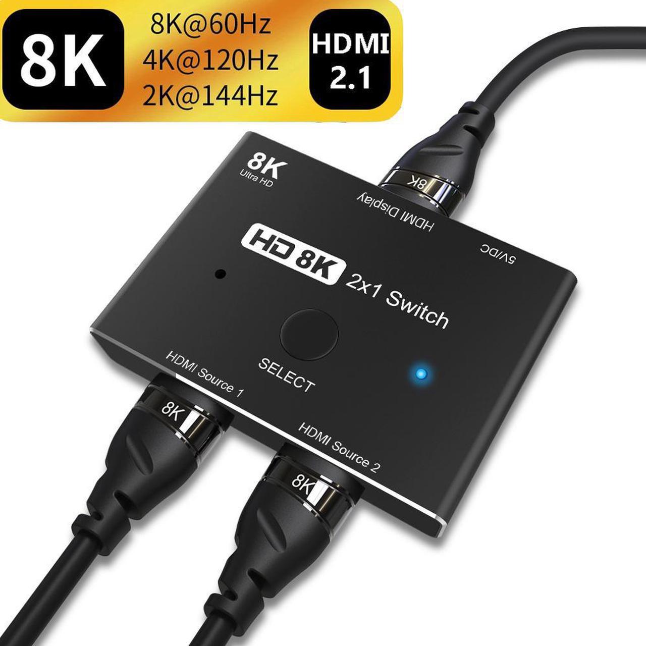 HDMI-compatible 2.1 HD Switcher Adapter 4K 120Hz 8K 60Hz Ultra HD Switcher 2x1 Converter Splitter for PS4 Switch